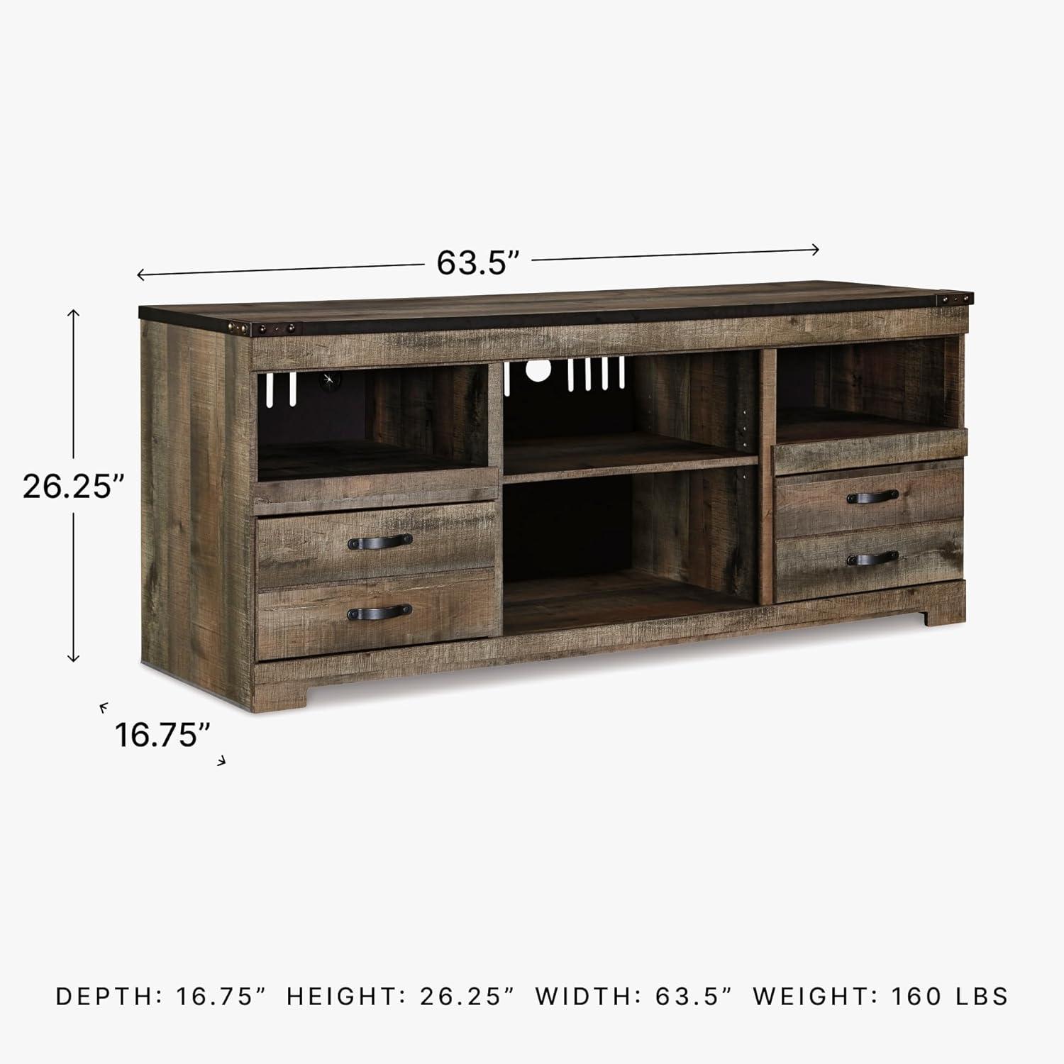 imageSignature Design by Ashley Trinell Rustic TV Stand with Fireplace Option Fits TVs up to 60quot 2 Drawers and 2 Storage Cubbies BrownBrown