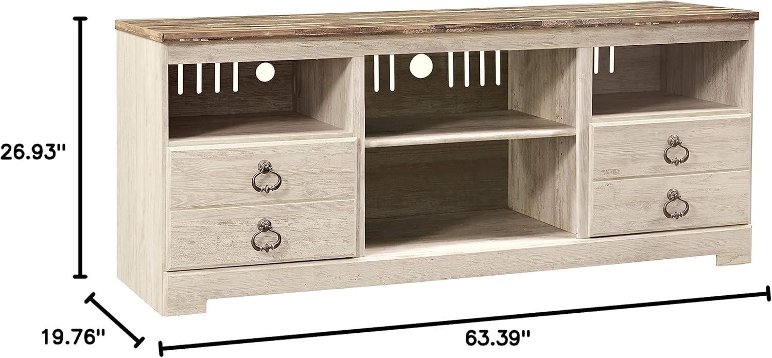 imageSignature Design by Ashley Trinell Rustic TV Stand with Fireplace Option Fits TVs up to 60quot 2 Drawers and 2 Storage Cubbies BrownWhite Wash