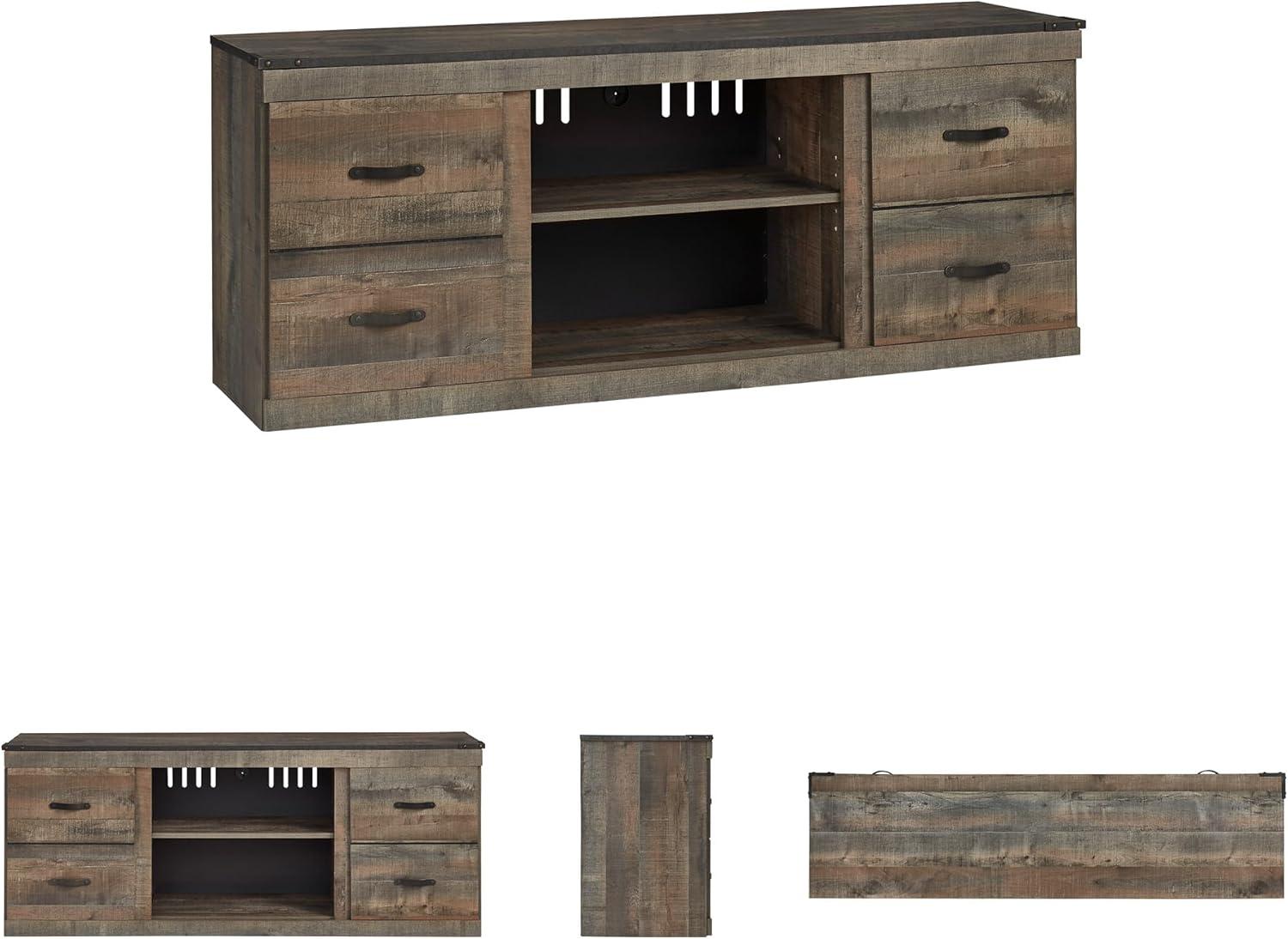 imageSignature Design by Ashley Trinell Vintage Large TV Stand up to 60quot with 3 Adjustable Shelves and Fireplace Option Dark Brown