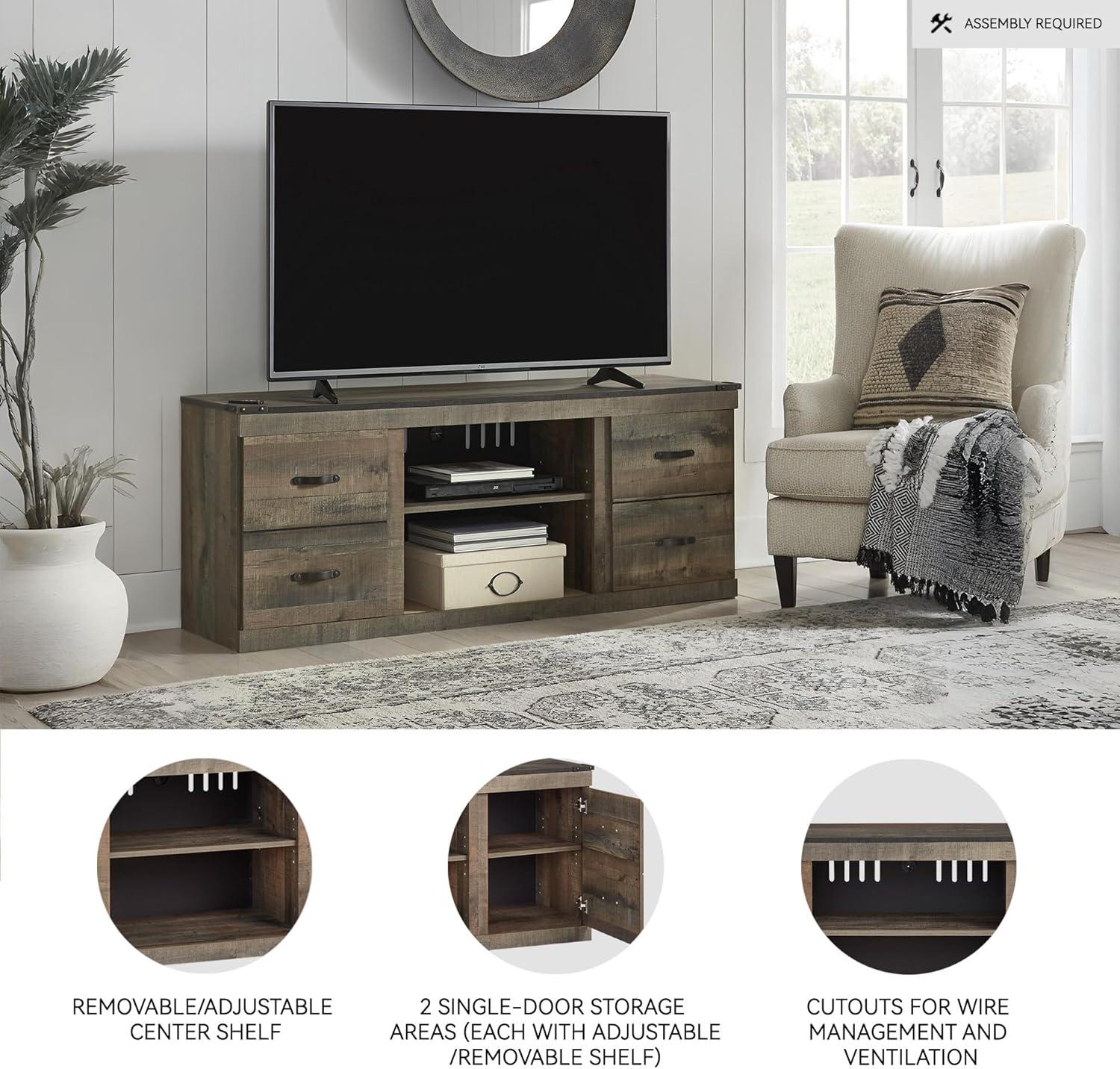 imageSignature Design by Ashley Trinell Vintage Large TV Stand up to 60quot with 3 Adjustable Shelves and Fireplace Option Dark Brown