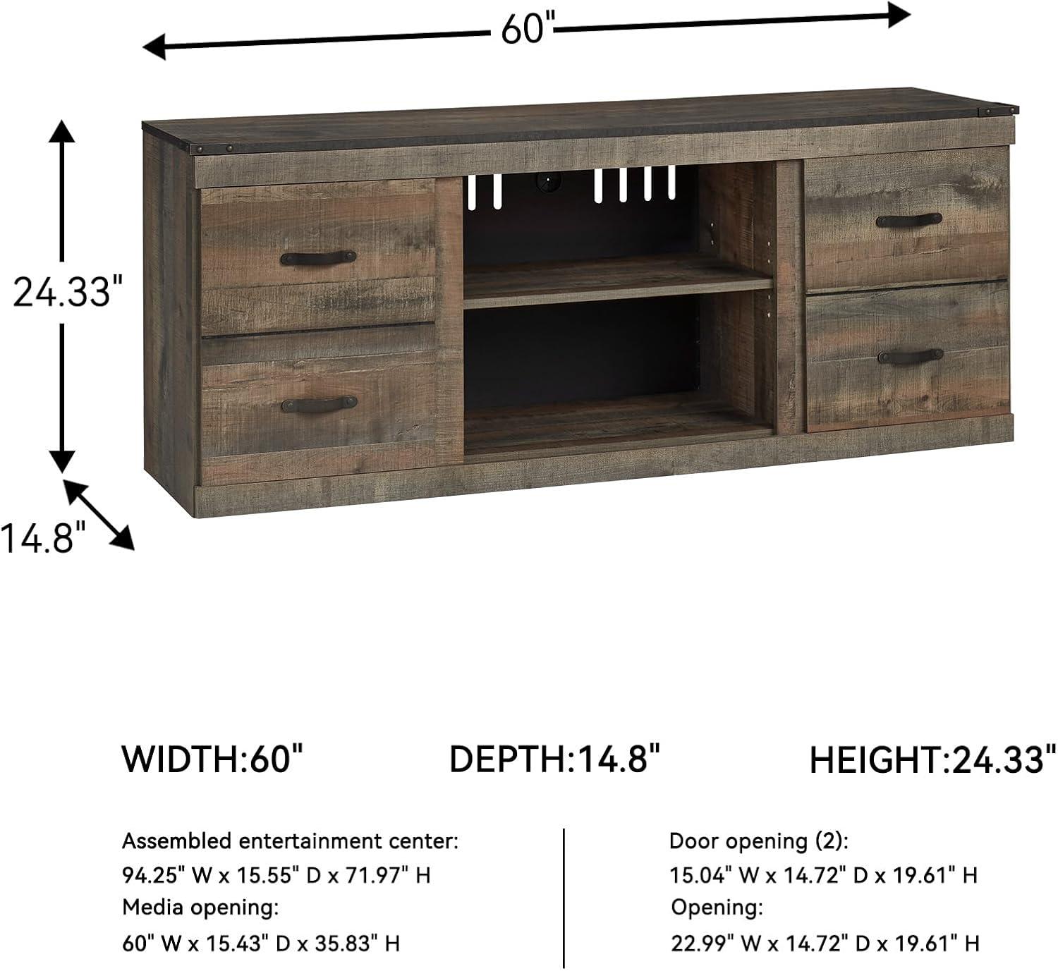 imageSignature Design by Ashley Trinell Vintage Large TV Stand up to 60quot with 3 Adjustable Shelves and Fireplace Option Dark Brown