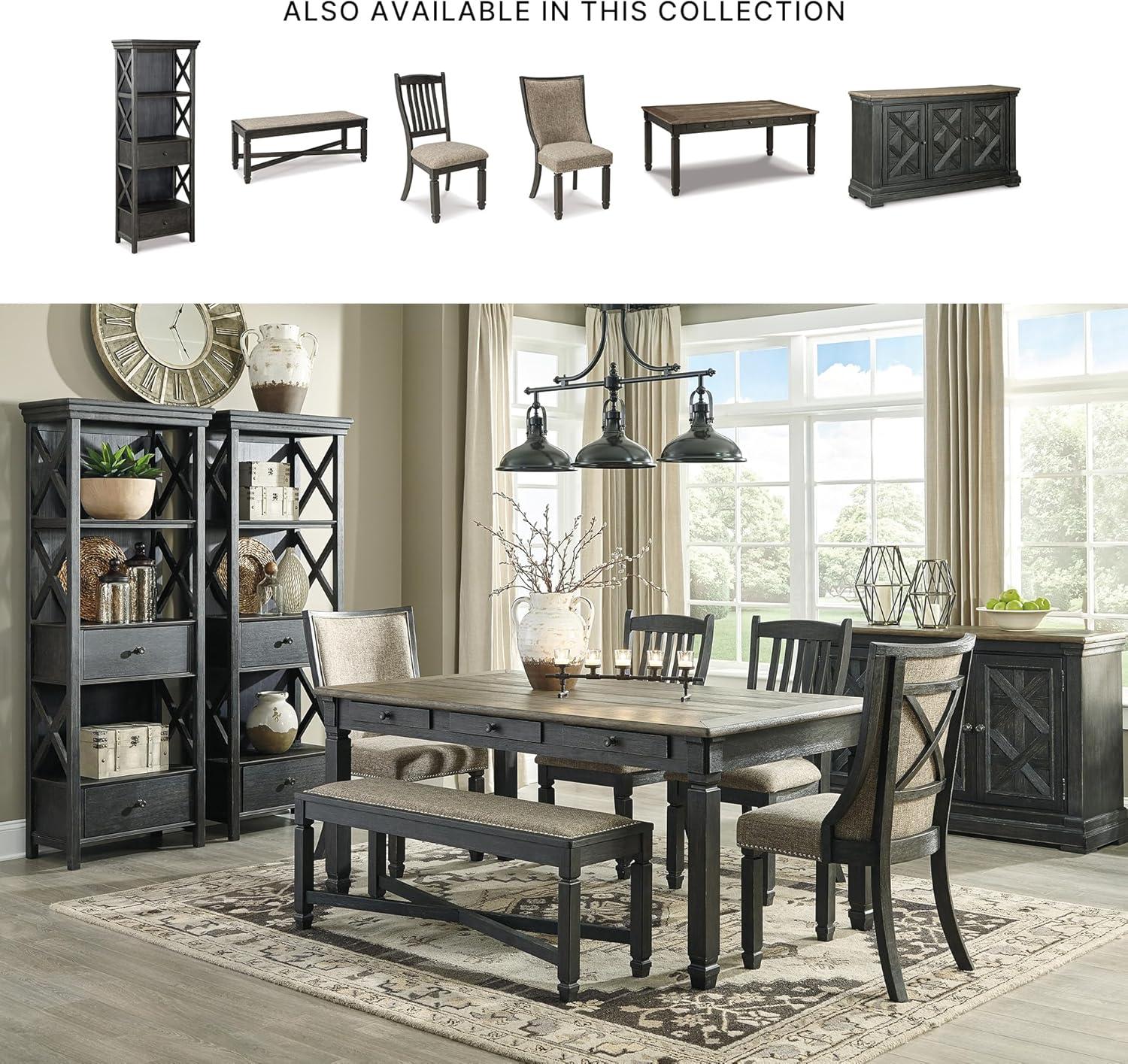 imageSignature Design by Ashley Tyler Creek Casual Farmhouse 75quot Display Cabinet or Bookcase with Drawers and Shelf Open Lattice Sides Wood Gray Black FinishBlack