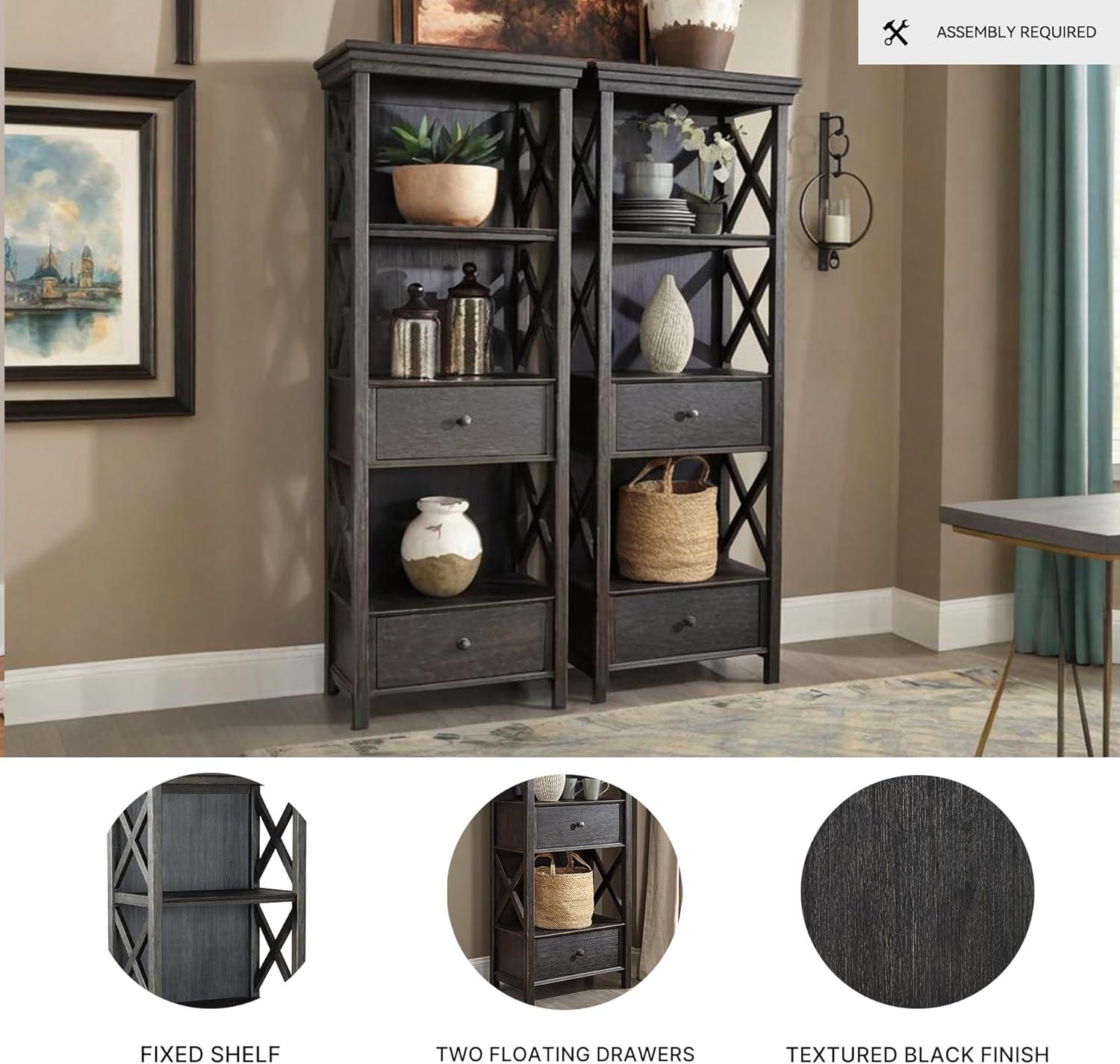 imageSignature Design by Ashley Tyler Creek Casual Farmhouse 75quot Display Cabinet or Bookcase with Drawers and Shelf Open Lattice Sides Wood Gray Black FinishBlack