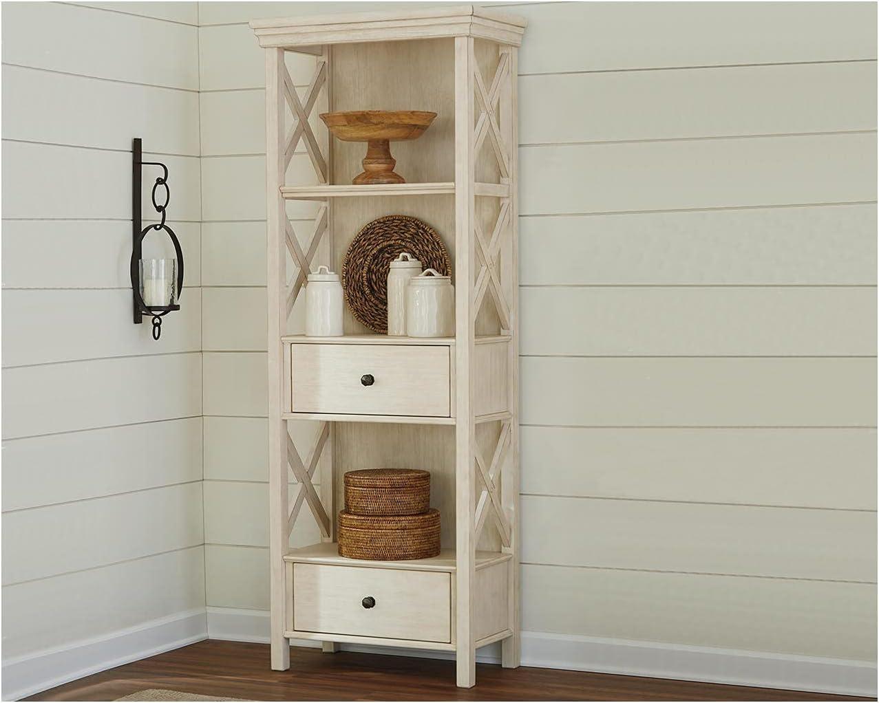 imageSignature Design by Ashley Tyler Creek Casual Farmhouse 75quot Display Cabinet or Bookcase with Drawers and Shelf Open Lattice Sides Wood Gray Black FinishWhitewash