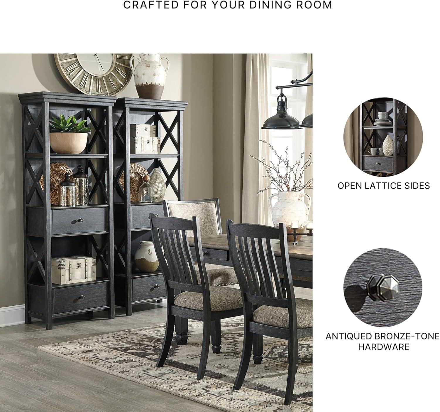imageSignature Design by Ashley Tyler Creek Casual Farmhouse 75quot Display Cabinet or Bookcase with Drawers and Shelf Open Lattice Sides Wood Gray Black FinishBlack