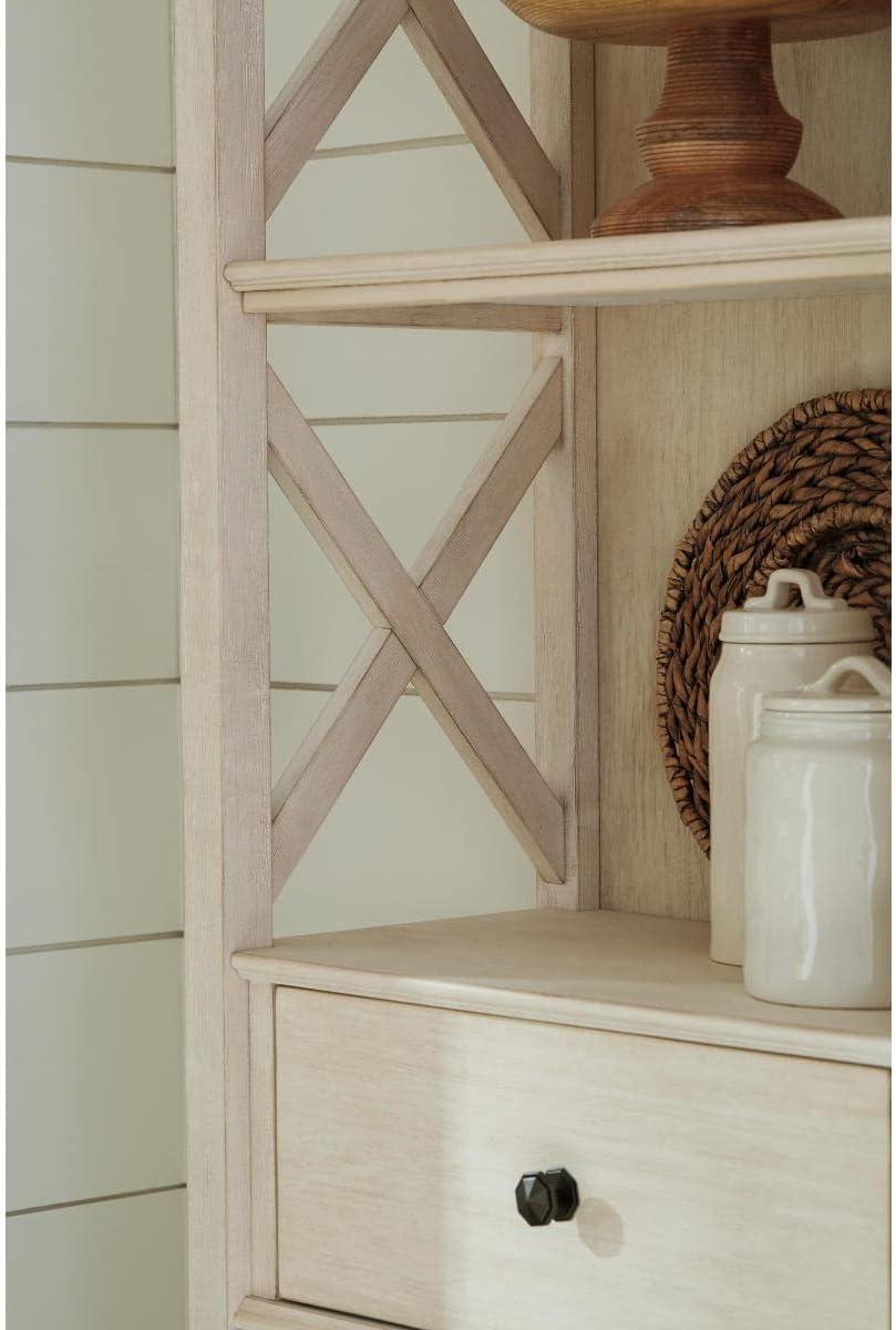 imageSignature Design by Ashley Tyler Creek Casual Farmhouse 75quot Display Cabinet or Bookcase with Drawers and Shelf Open Lattice Sides Wood Gray Black FinishWhitewash