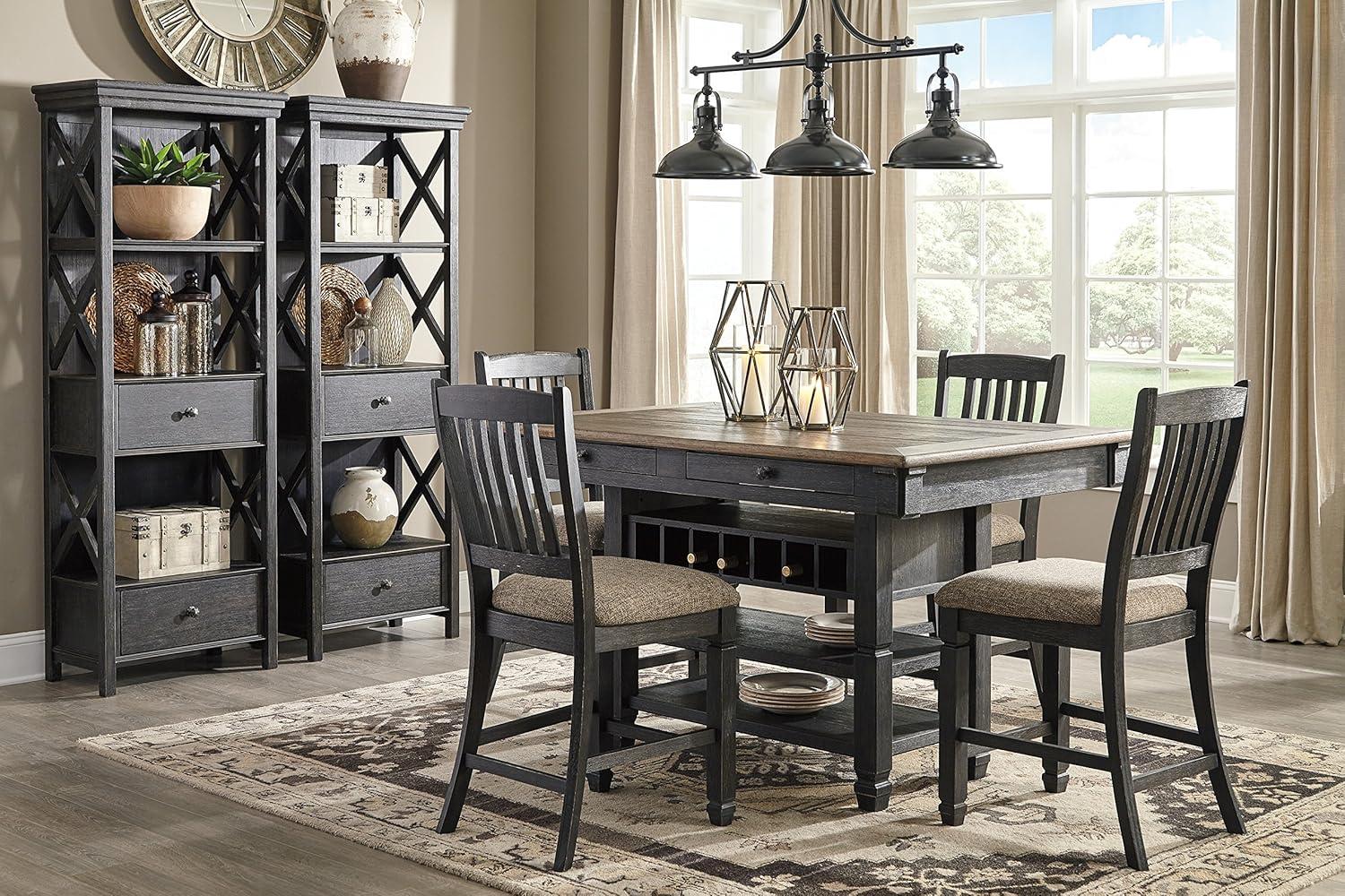imageSignature Design by Ashley Tyler Creek Casual Farmhouse 75quot Display Cabinet or Bookcase with Drawers and Shelf Open Lattice Sides Wood Gray Black FinishBlack