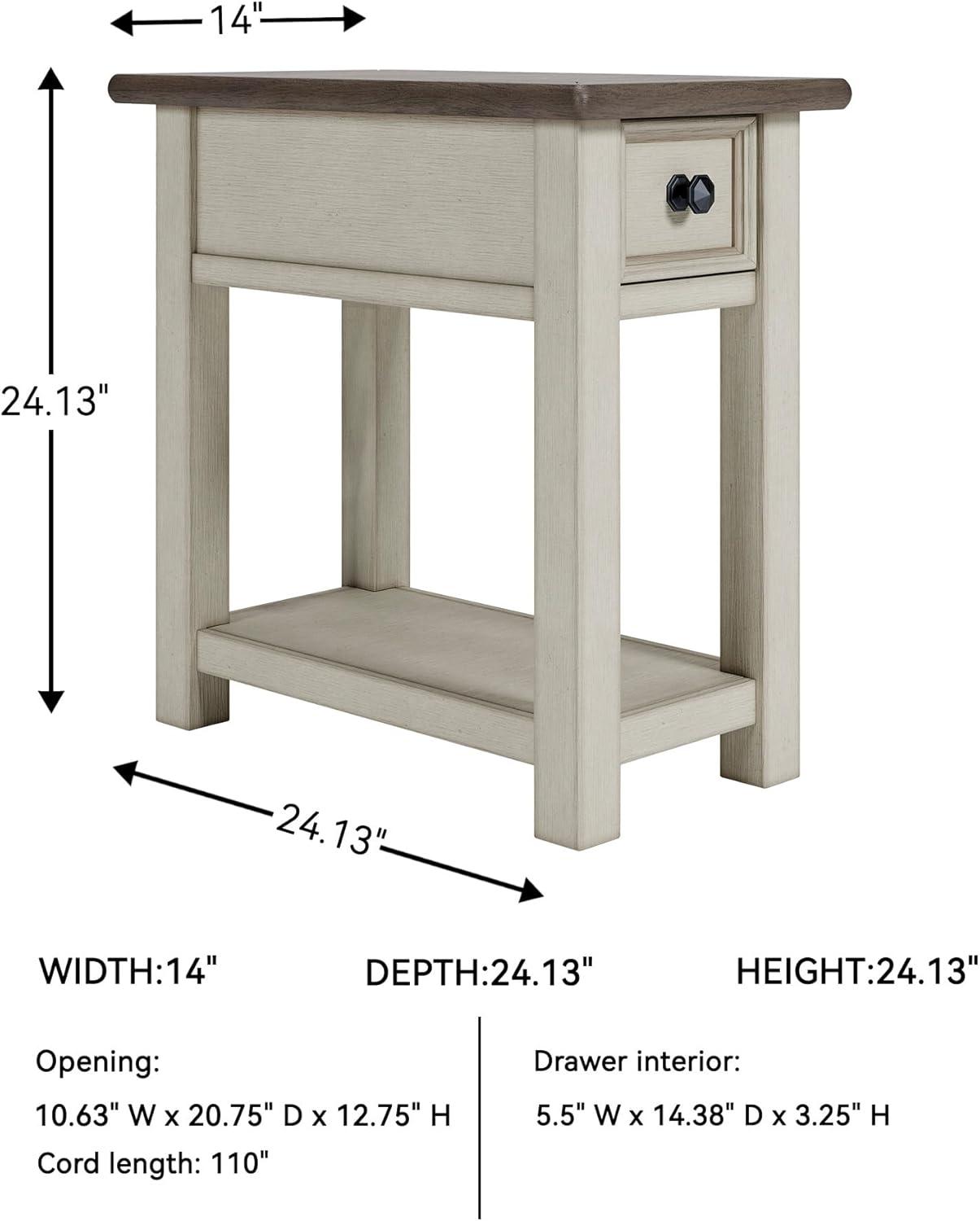 imageSignature Design by Ashley Tyler Creek Chair Side End Table Plankstyled Top Smoothgliding Drawer Wood 1413quot W x 2413quot D x 2413quot H Light Brown ampamp WhitewashWhitewash
