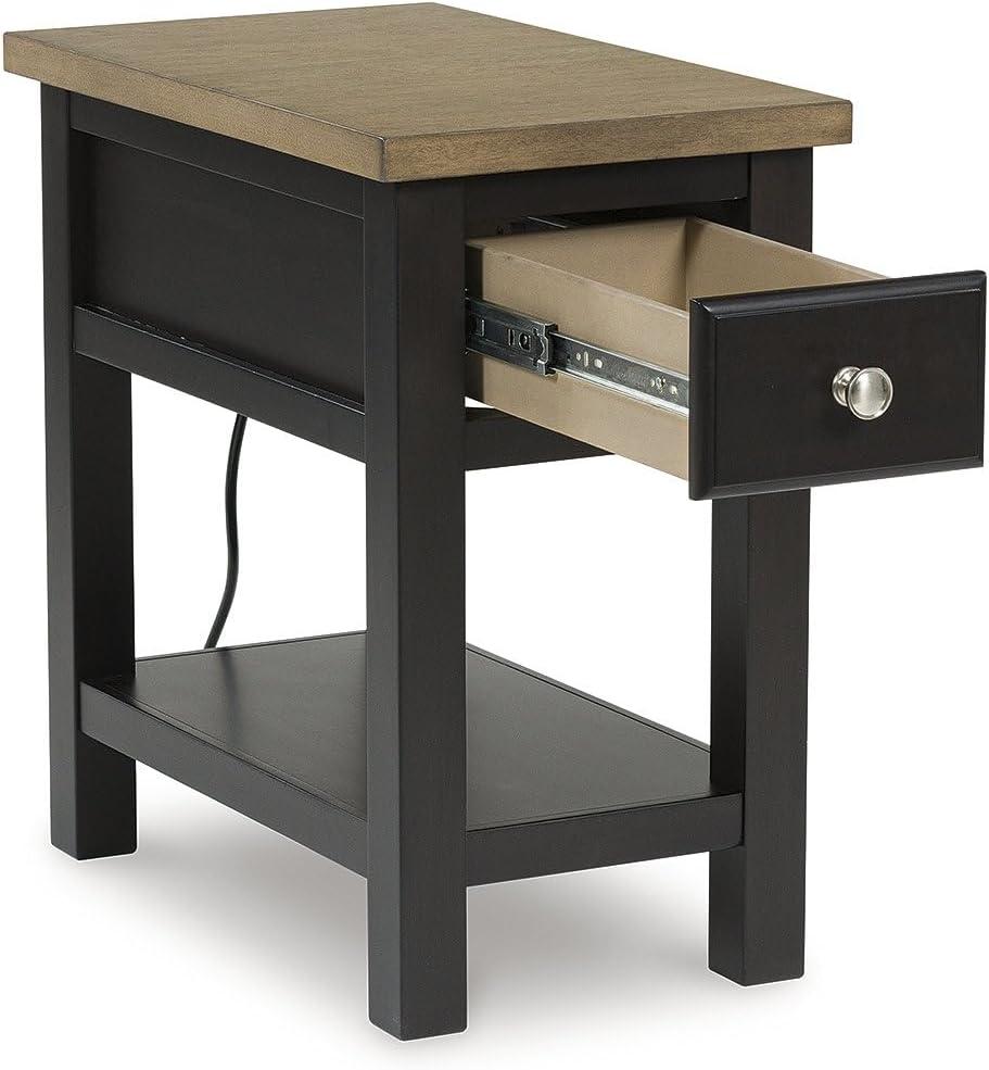 imageSignature Design by Ashley Tyler Creek Chair Side End Table Plankstyled Top Smoothgliding Drawer Wood 1413quot W x 2413quot D x 2413quot H Light Brown ampamp WhitewashLight Brown Black