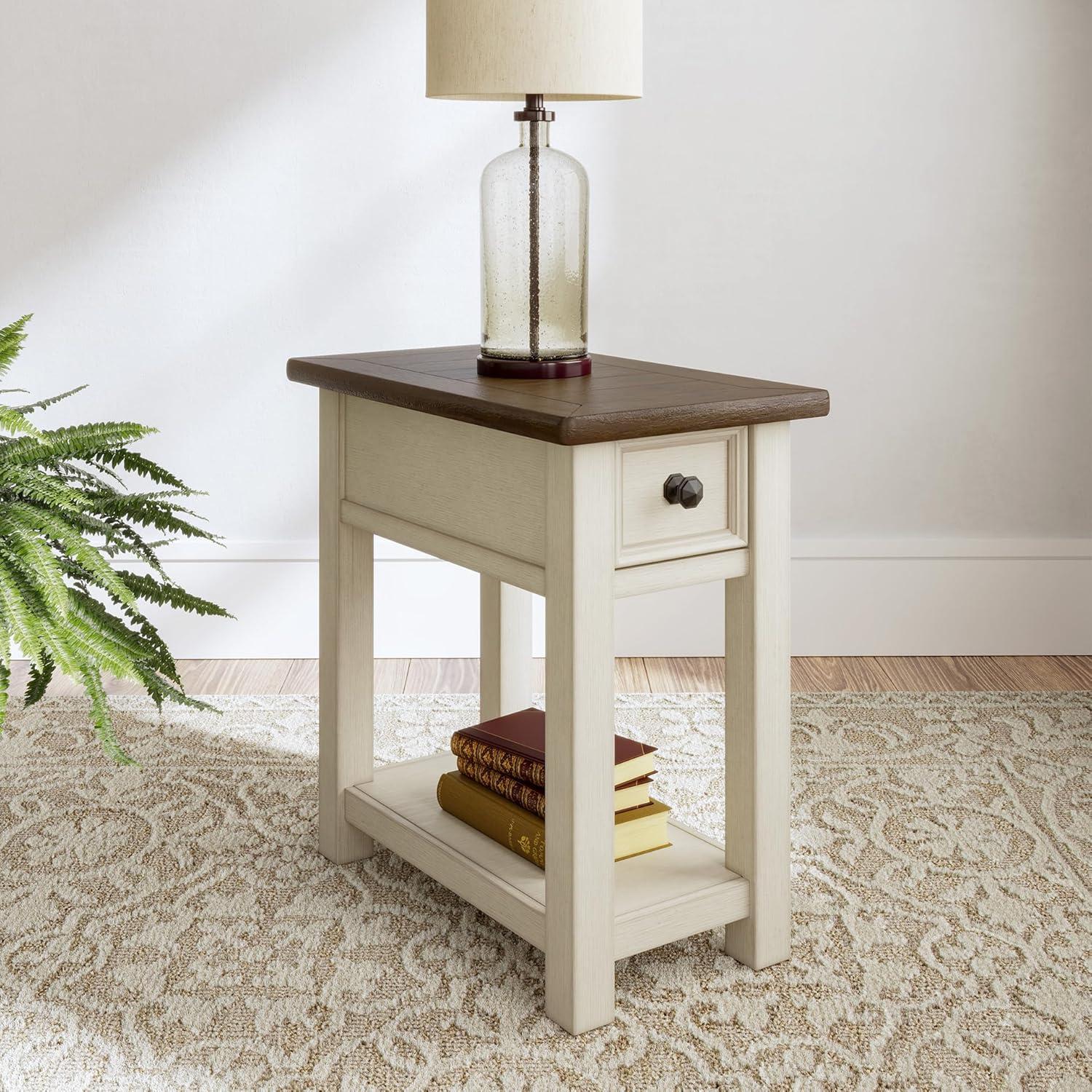 imageSignature Design by Ashley Tyler Creek Chair Side End Table Plankstyled Top Smoothgliding Drawer Wood 1413quot W x 2413quot D x 2413quot H Light Brown ampamp WhitewashWhitewash