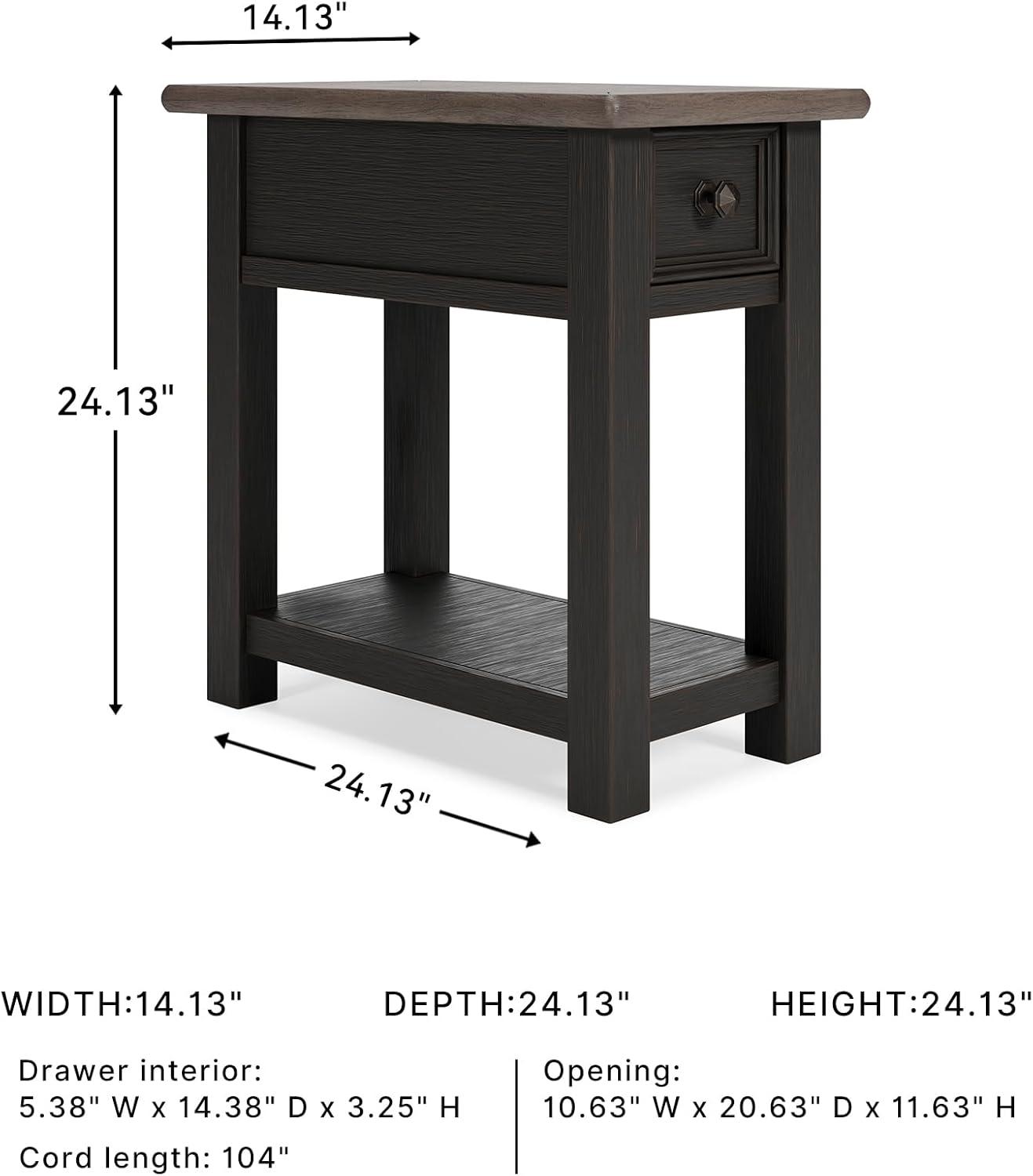 imageSignature Design by Ashley Tyler Creek Chair Side End Table Plankstyled Top Smoothgliding Drawer Wood 1413quot W x 2413quot D x 2413quot H Light Brown ampamp WhitewashBlack