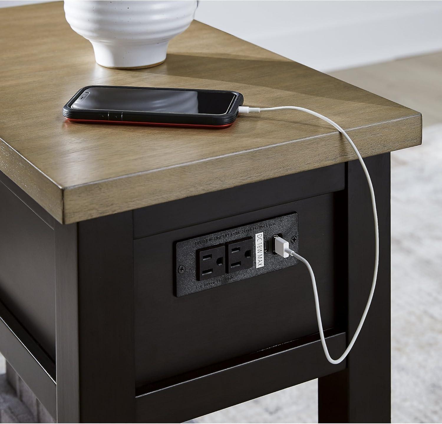 imageSignature Design by Ashley Tyler Creek Chair Side End Table Plankstyled Top Smoothgliding Drawer Wood 1413quot W x 2413quot D x 2413quot H Light Brown ampamp WhitewashLight Brown Black