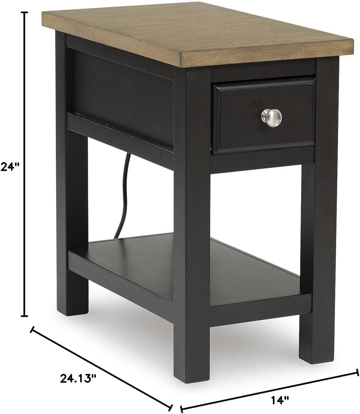 imageSignature Design by Ashley Tyler Creek Chair Side End Table Plankstyled Top Smoothgliding Drawer Wood 1413quot W x 2413quot D x 2413quot H Light Brown ampamp WhitewashLight Brown Black