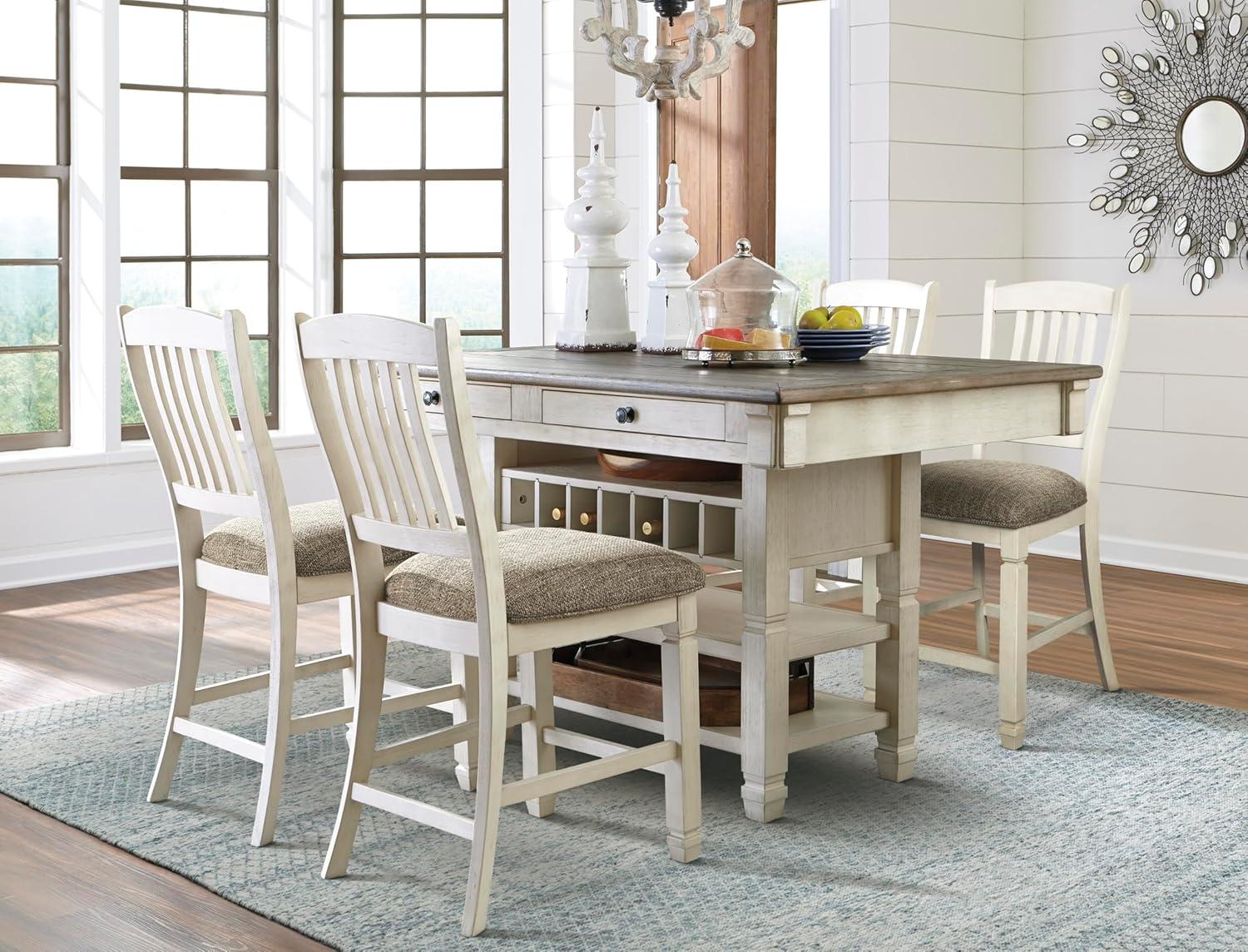 imageSignature Design by Ashley Tyler Creek Farmhouse Rectangular Counter Height Dining Table Seats 6 Wine Rack Wood 60quot W x 40quot D x 36quot H Black and GrayWhitewash