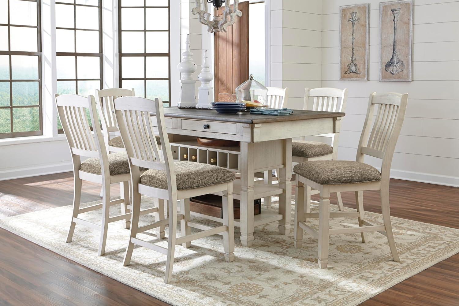 imageSignature Design by Ashley Tyler Creek Farmhouse Rectangular Counter Height Dining Table Seats 6 Wine Rack Wood 60quot W x 40quot D x 36quot H Black and GrayWhitewash