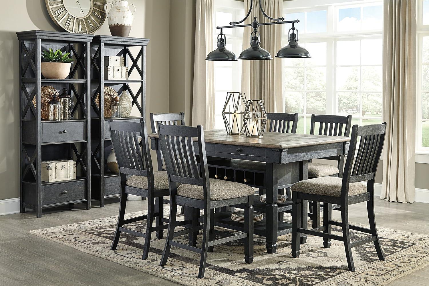 imageSignature Design by Ashley Tyler Creek Farmhouse Rectangular Counter Height Dining Table Seats 6 Wine Rack Wood 60quot W x 40quot D x 36quot H Black and GrayAlmost Black
