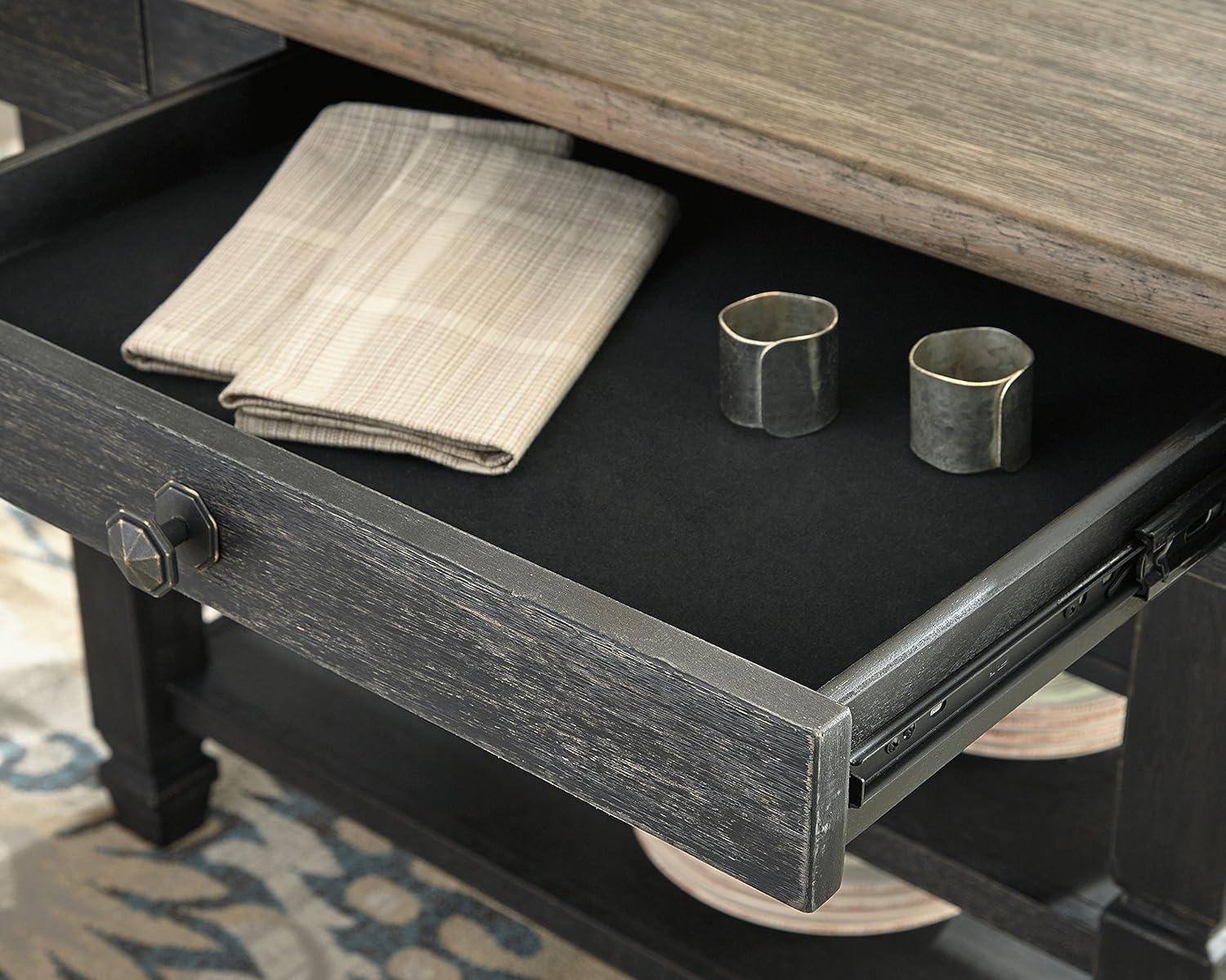 imageSignature Design by Ashley Tyler Creek Farmhouse Rectangular Counter Height Dining Table Seats 6 Wine Rack Wood 60quot W x 40quot D x 36quot H Black and GrayAlmost Black