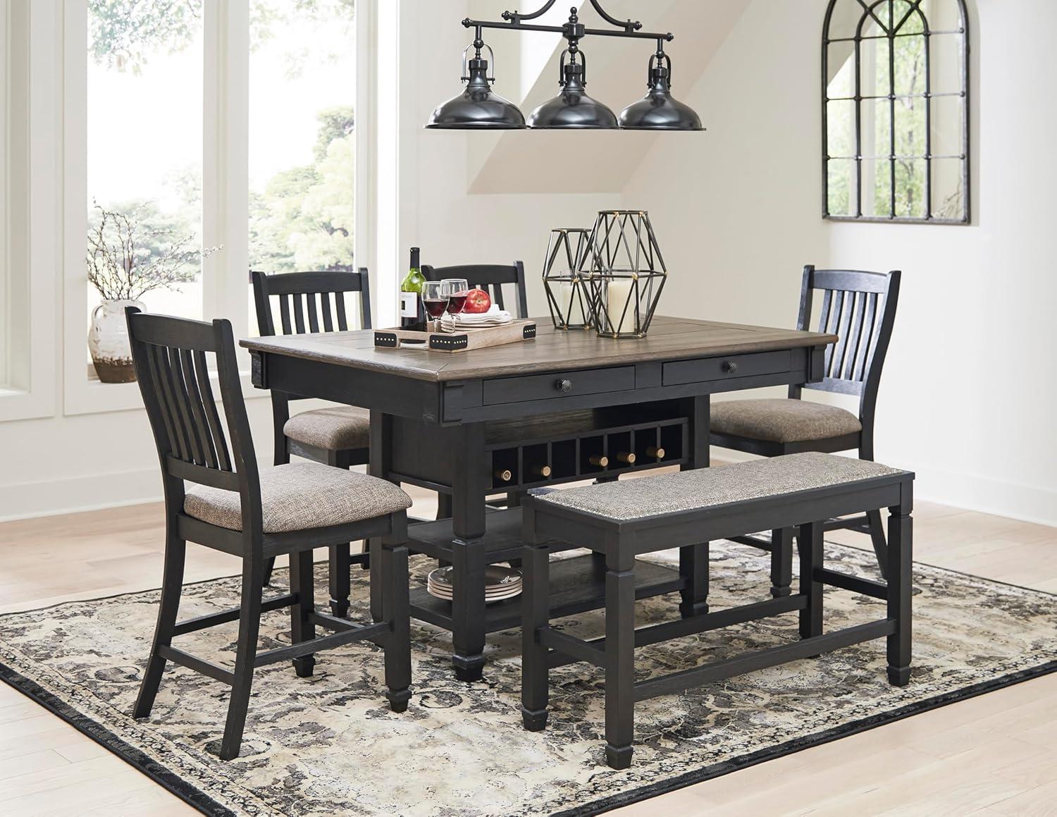 imageSignature Design by Ashley Tyler Creek Farmhouse Rectangular Counter Height Dining Table Seats 6 Wine Rack Wood 60quot W x 40quot D x 36quot H Black and GrayAlmost Black