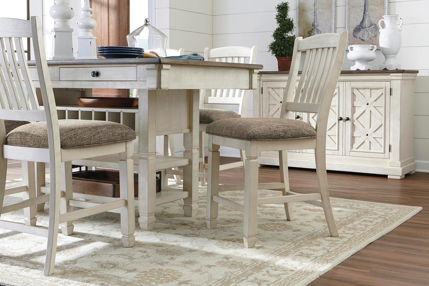 imageSignature Design by Ashley Tyler Creek Farmhouse Rectangular Counter Height Dining Table Seats 6 Wine Rack Wood 60quot W x 40quot D x 36quot H Black and GrayWhitewash