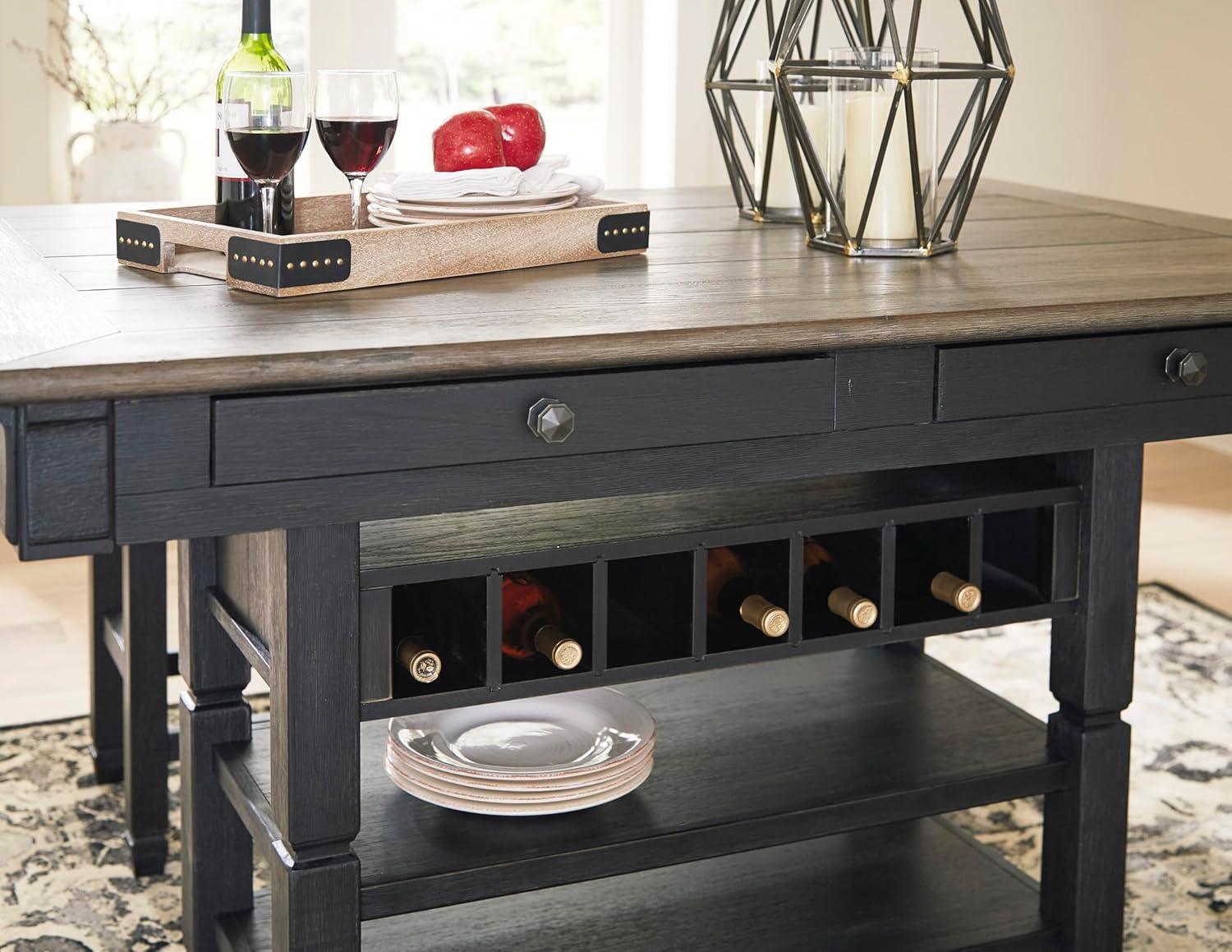 imageSignature Design by Ashley Tyler Creek Farmhouse Rectangular Counter Height Dining Table Seats 6 Wine Rack Wood 60quot W x 40quot D x 36quot H Black and GrayAlmost Black