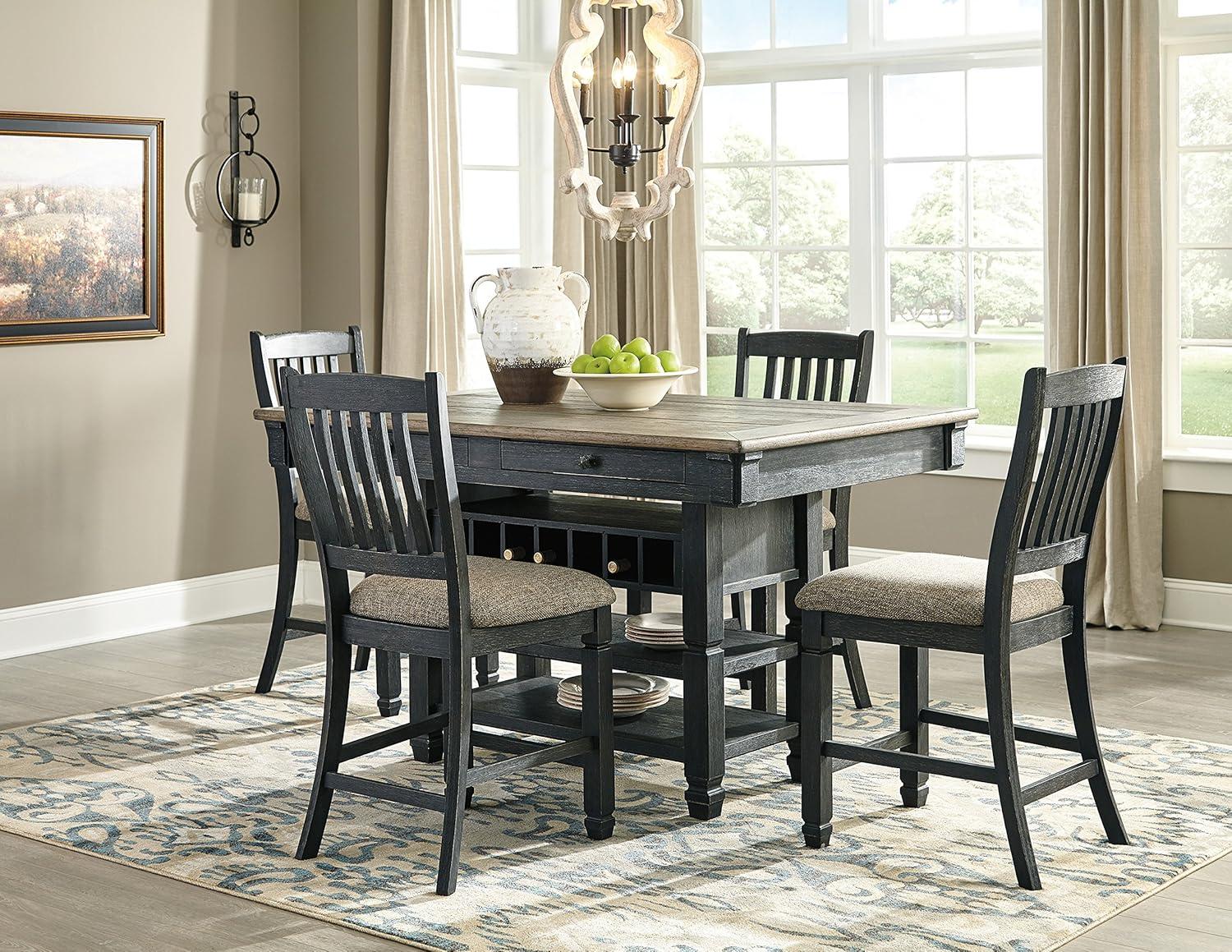 imageSignature Design by Ashley Tyler Creek Farmhouse Rectangular Counter Height Dining Table Seats 6 Wine Rack Wood 60quot W x 40quot D x 36quot H Black and GrayAlmost Black