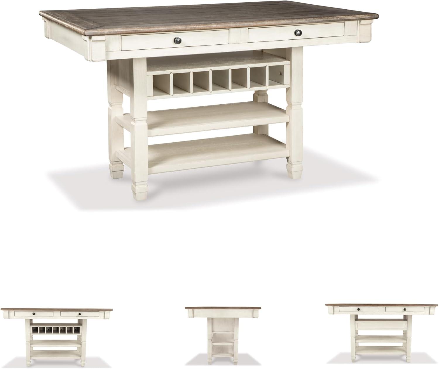 imageSignature Design by Ashley Tyler Creek Farmhouse Rectangular Counter Height Dining Table Seats 6 Wine Rack Wood 60quot W x 40quot D x 36quot H Black and GrayWhitewash