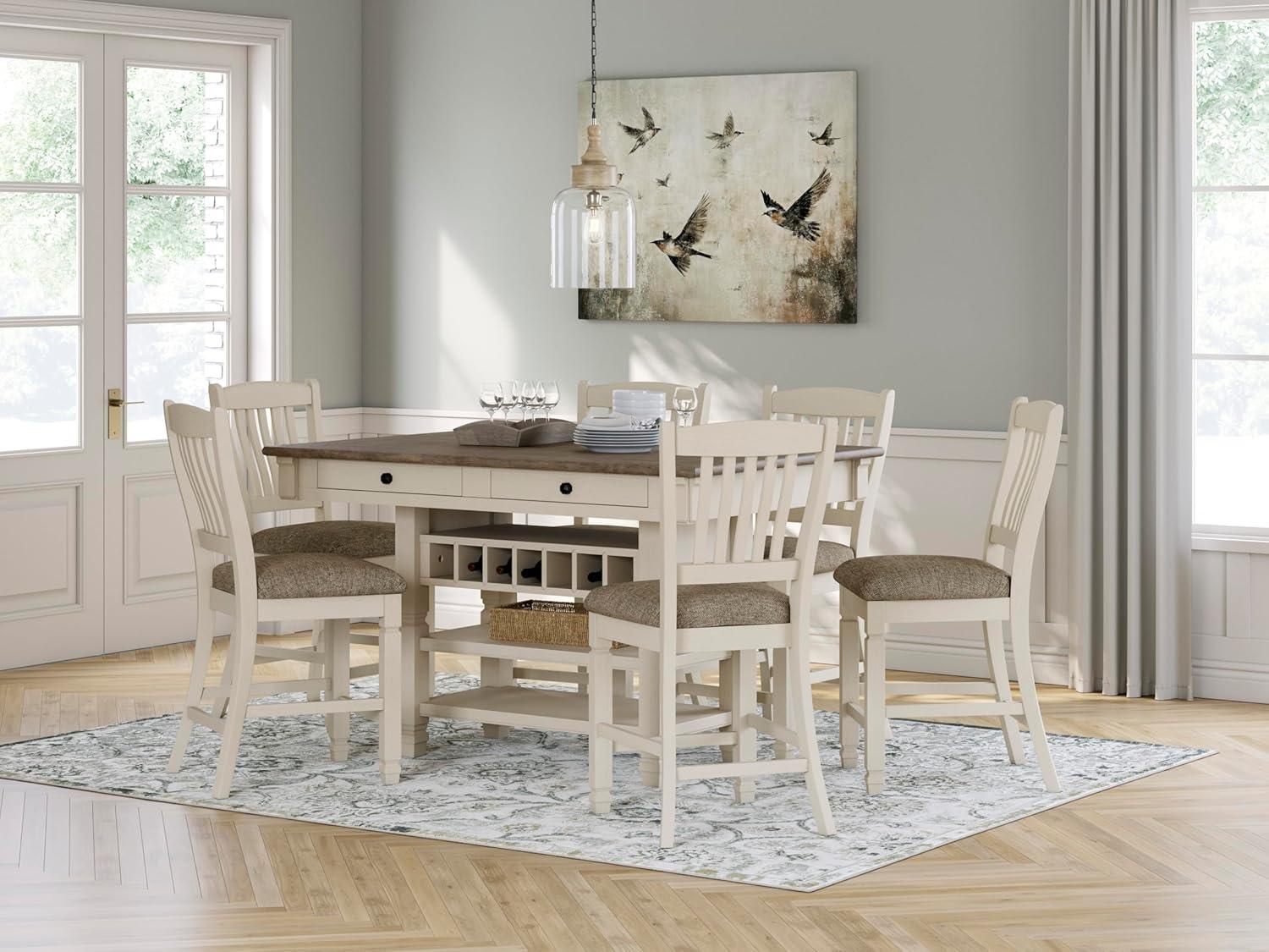 imageSignature Design by Ashley Tyler Creek Farmhouse Rectangular Counter Height Dining Table Seats 6 Wine Rack Wood 60quot W x 40quot D x 36quot H Black and GrayWhitewash