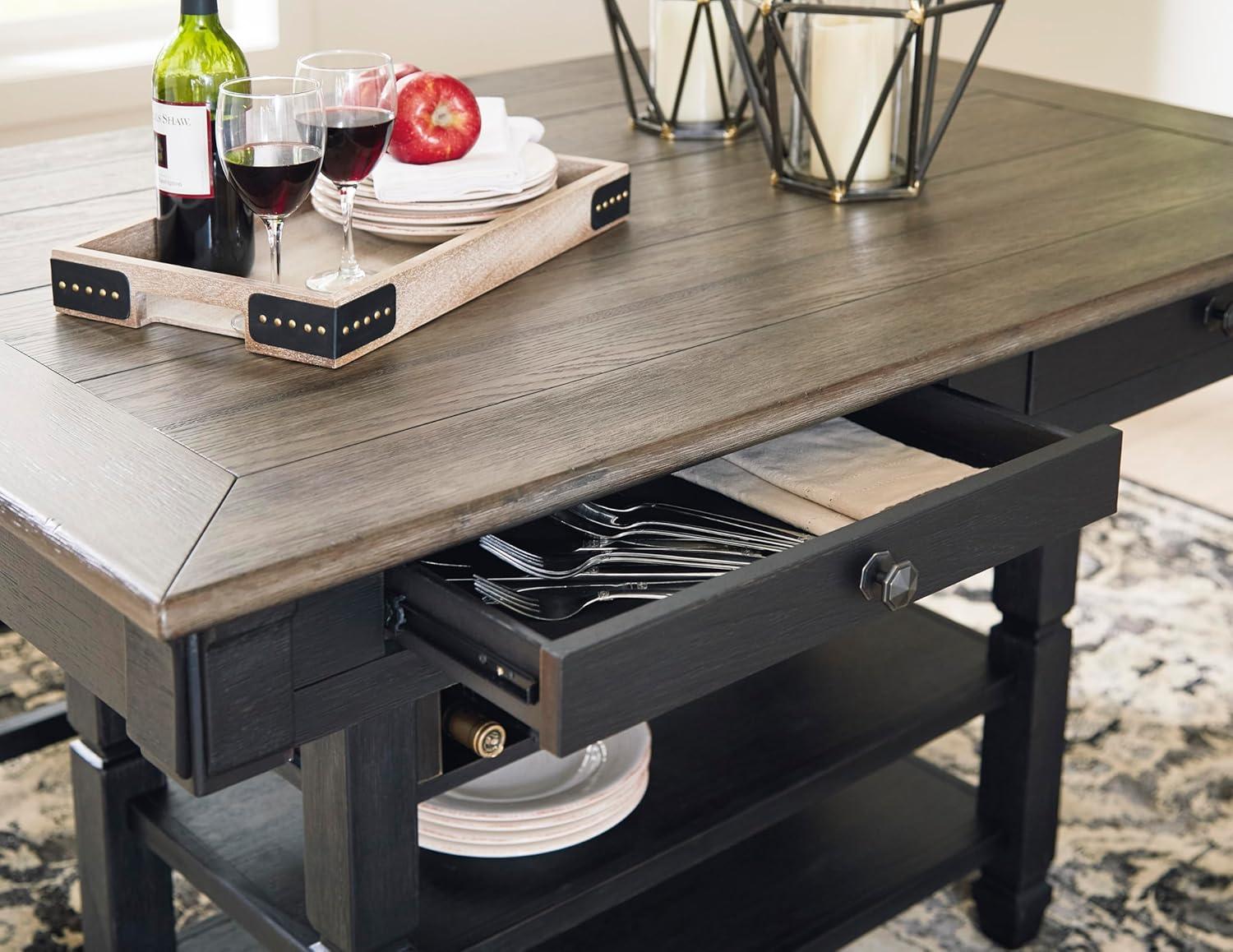 imageSignature Design by Ashley Tyler Creek Farmhouse Rectangular Counter Height Dining Table Seats 6 Wine Rack Wood 60quot W x 40quot D x 36quot H Black and GrayAlmost Black