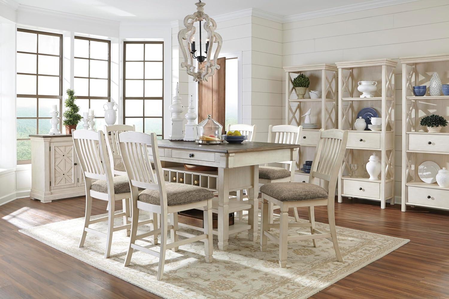 imageSignature Design by Ashley Tyler Creek Farmhouse Rectangular Counter Height Dining Table Seats 6 Wine Rack Wood 60quot W x 40quot D x 36quot H Black and GrayWhitewash