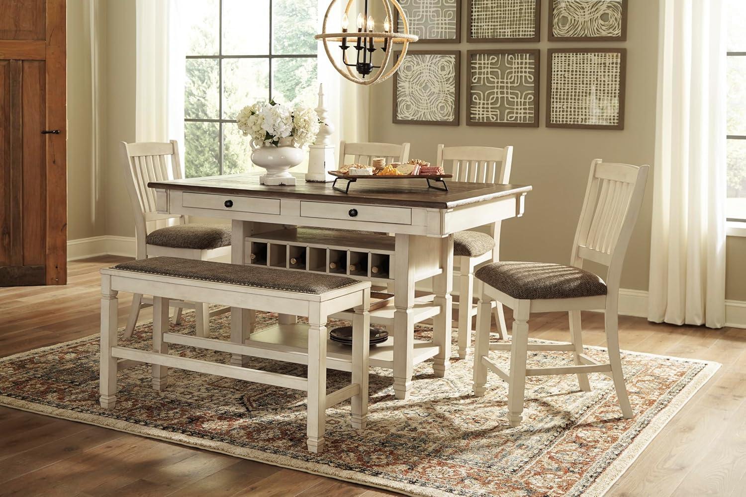 imageSignature Design by Ashley Tyler Creek Farmhouse Rectangular Counter Height Dining Table Seats 6 Wine Rack Wood 60quot W x 40quot D x 36quot H Black and GrayWhitewash