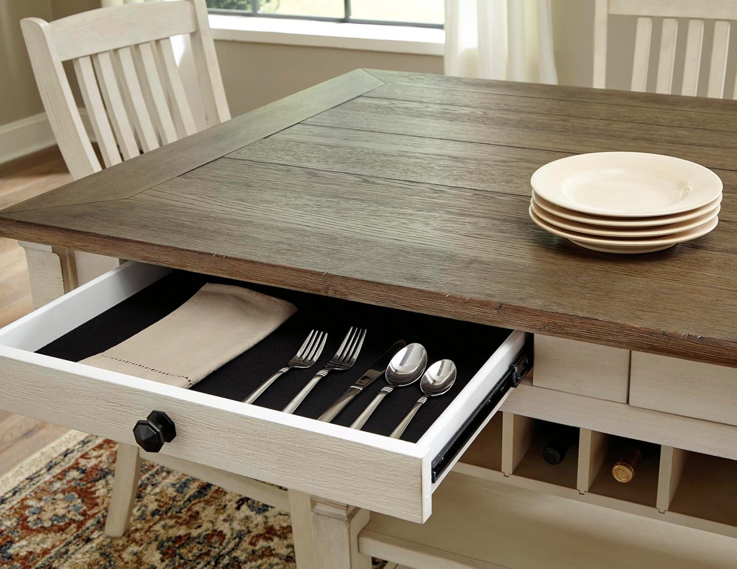 imageSignature Design by Ashley Tyler Creek Farmhouse Rectangular Counter Height Dining Table Seats 6 Wine Rack Wood 60quot W x 40quot D x 36quot H Black and GrayWhitewash
