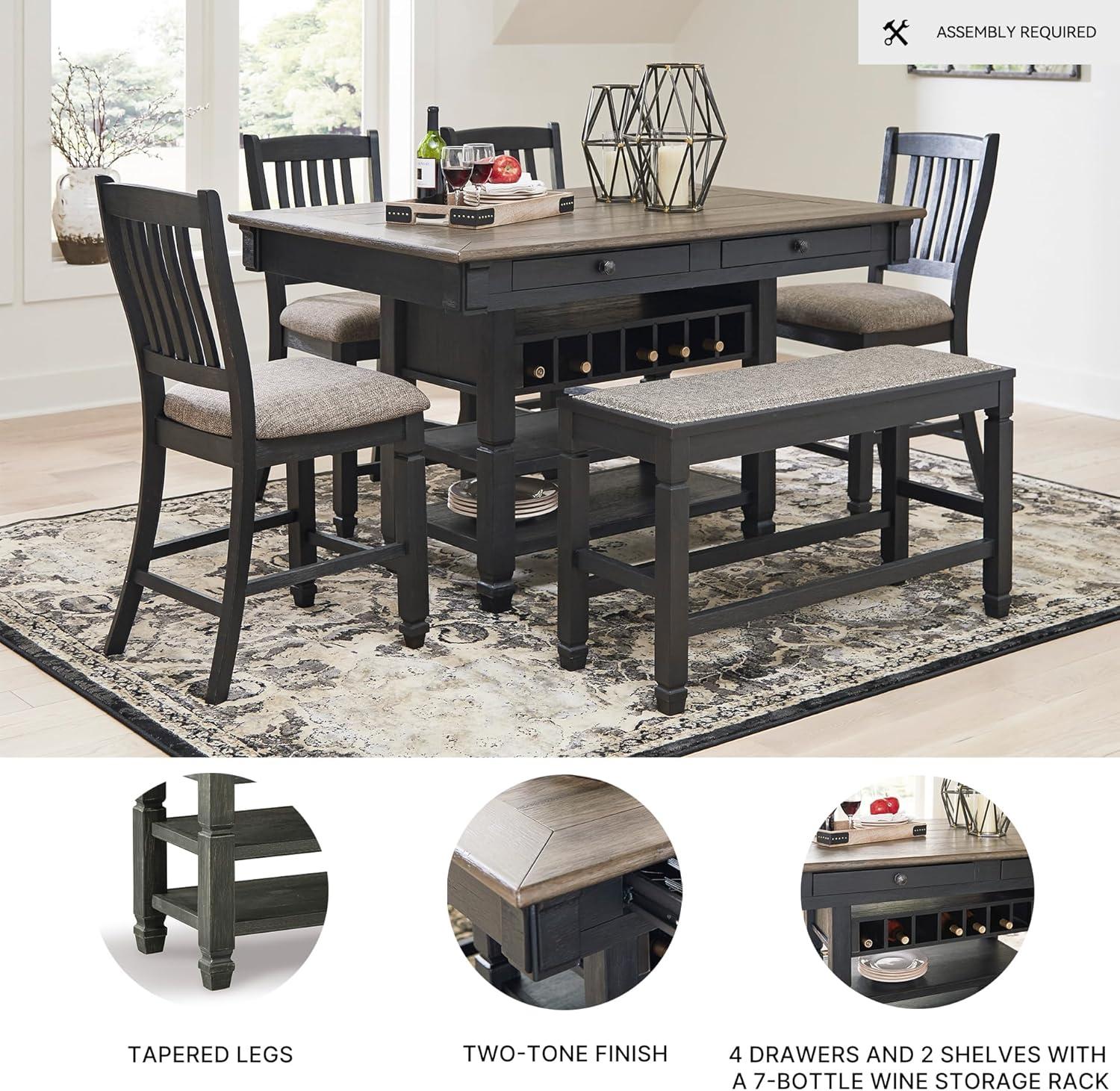 imageSignature Design by Ashley Tyler Creek Farmhouse Rectangular Counter Height Dining Table Seats 6 Wine Rack Wood 60quot W x 40quot D x 36quot H Black and GrayAlmost Black