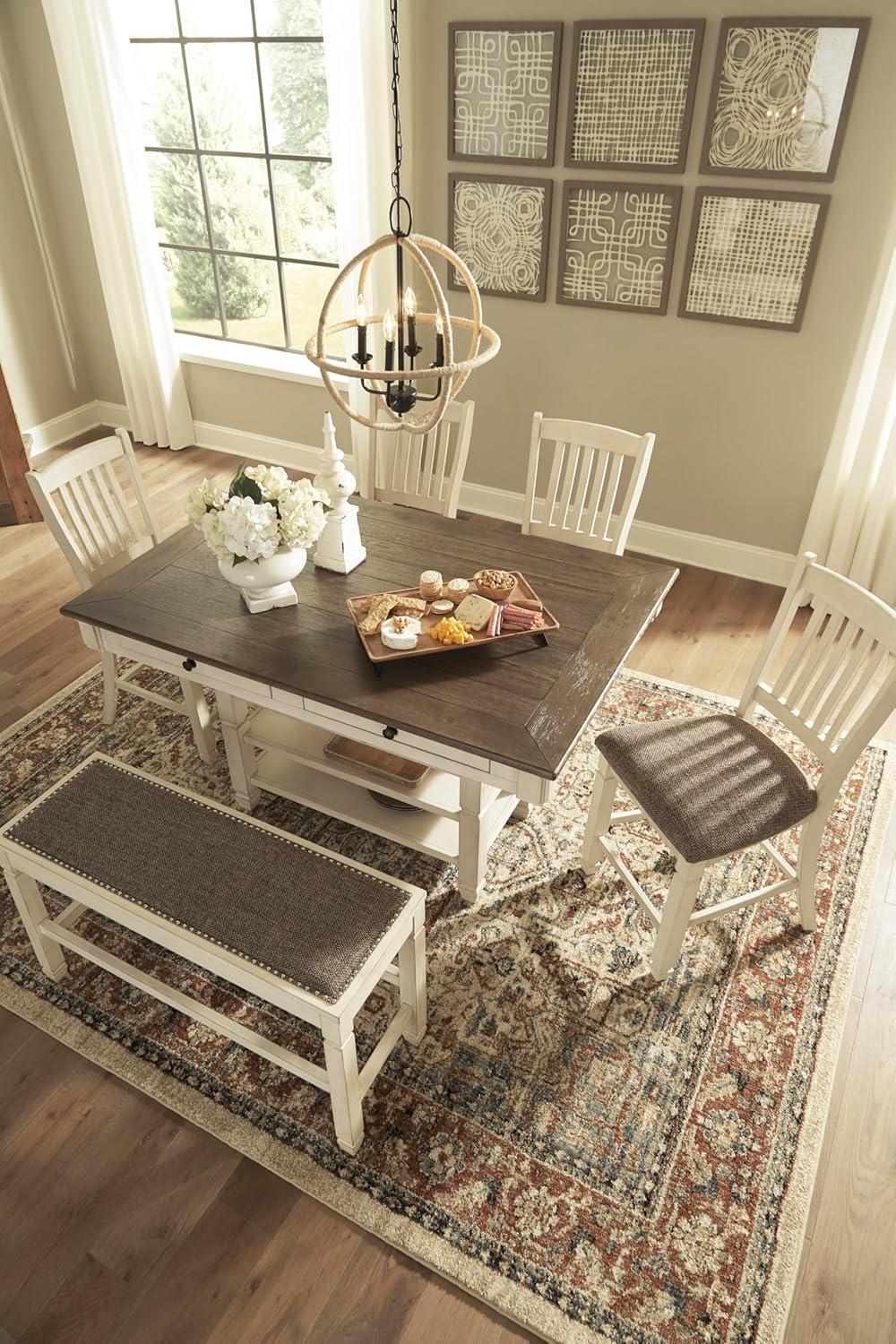 imageSignature Design by Ashley Tyler Creek Farmhouse Rectangular Counter Height Dining Table Seats 6 Wine Rack Wood 60quot W x 40quot D x 36quot H Black and GrayWhitewash