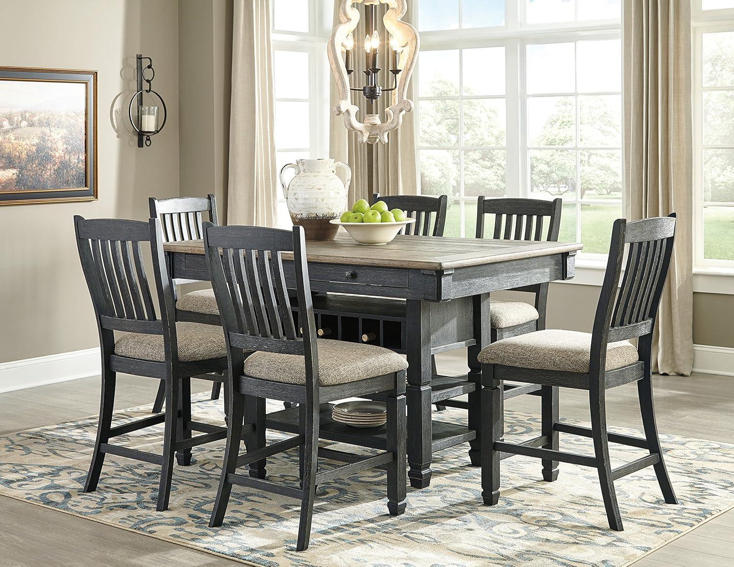 imageSignature Design by Ashley Tyler Creek Farmhouse Rectangular Counter Height Dining Table Seats 6 Wine Rack Wood 60quot W x 40quot D x 36quot H Black and GrayAlmost Black