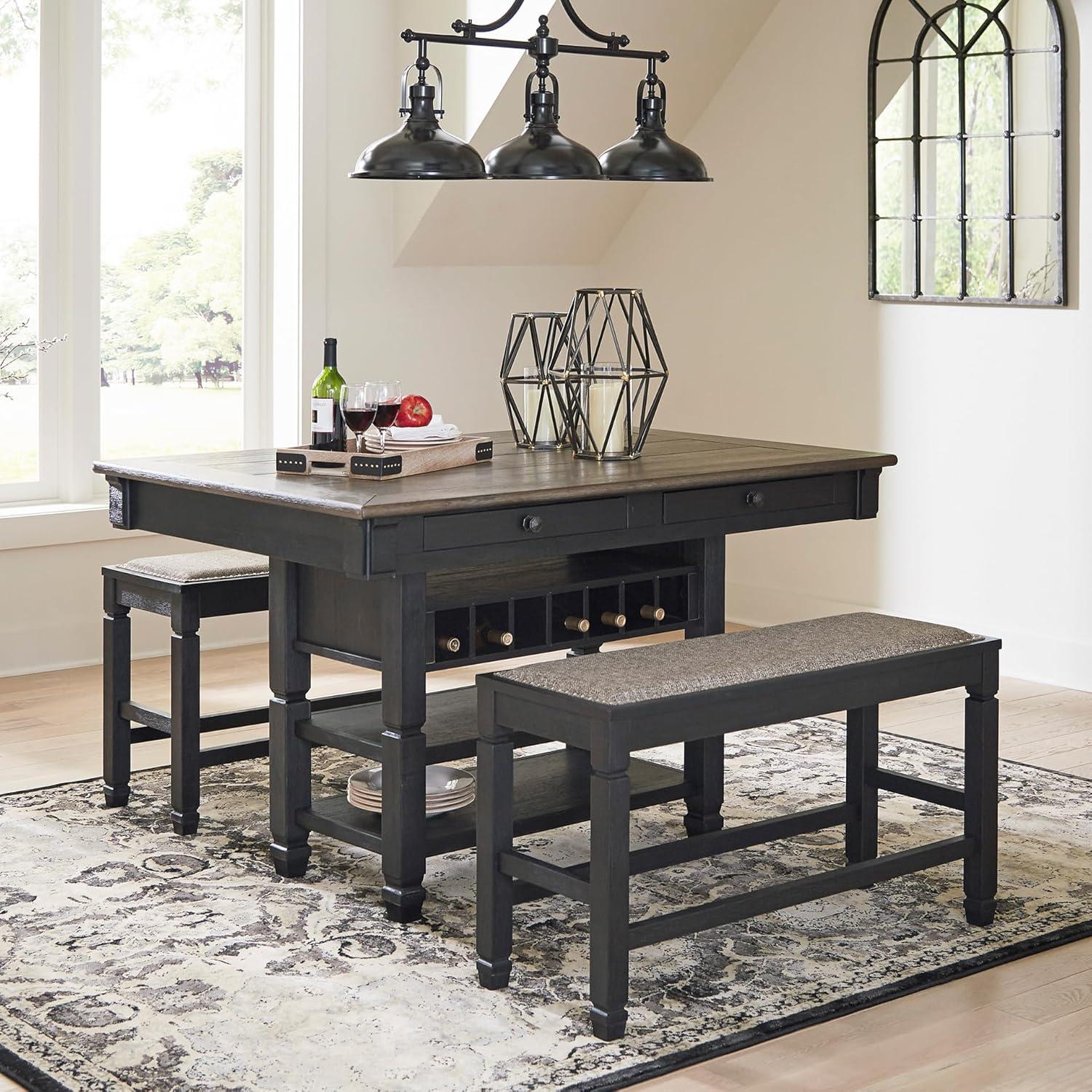 imageSignature Design by Ashley Tyler Creek Farmhouse Rectangular Counter Height Dining Table Seats 6 Wine Rack Wood 60quot W x 40quot D x 36quot H Black and GrayAlmost Black