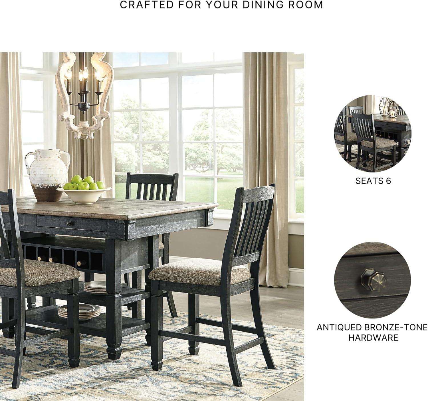 imageSignature Design by Ashley Tyler Creek Farmhouse Rectangular Counter Height Dining Table Seats 6 Wine Rack Wood 60quot W x 40quot D x 36quot H Black and GrayAlmost Black
