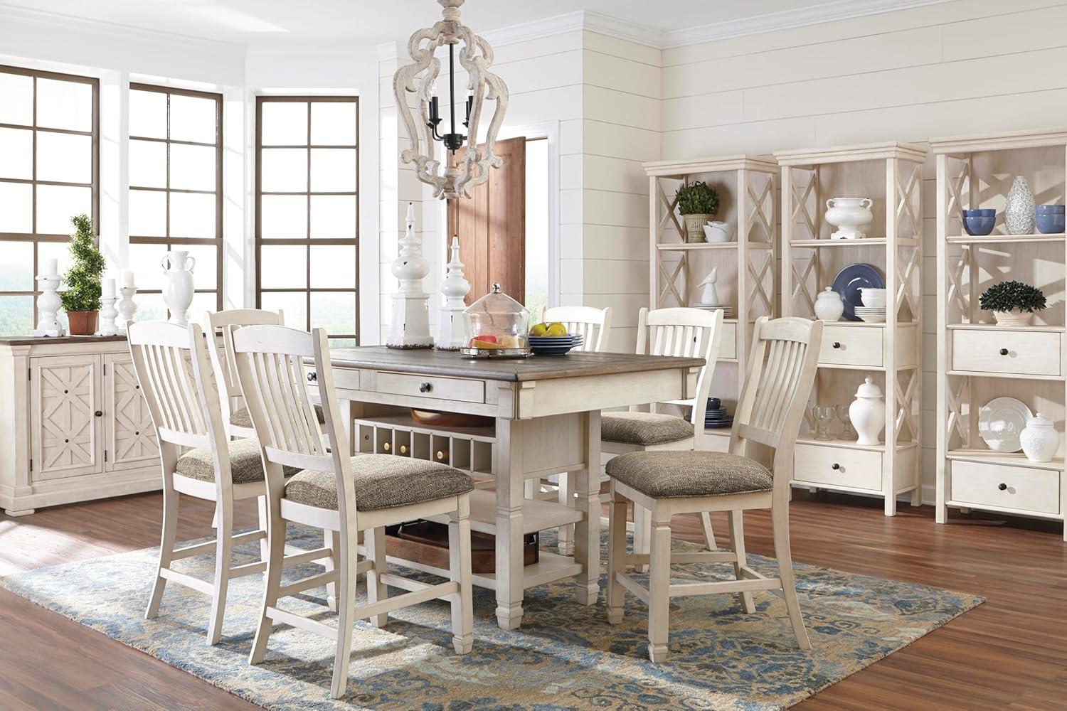 imageSignature Design by Ashley Tyler Creek Farmhouse Rectangular Counter Height Dining Table Seats 6 Wine Rack Wood 60quot W x 40quot D x 36quot H Black and GrayWhitewash