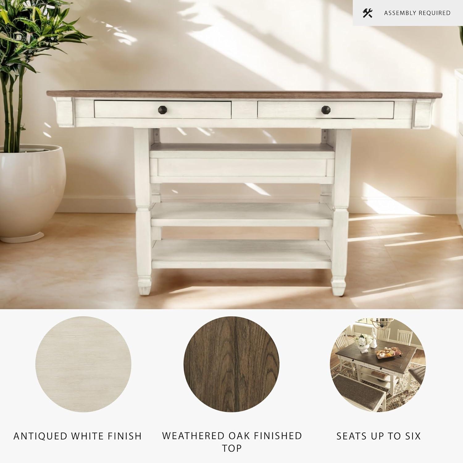 imageSignature Design by Ashley Tyler Creek Farmhouse Rectangular Counter Height Dining Table Seats 6 Wine Rack Wood 60quot W x 40quot D x 36quot H Black and GrayWhitewash