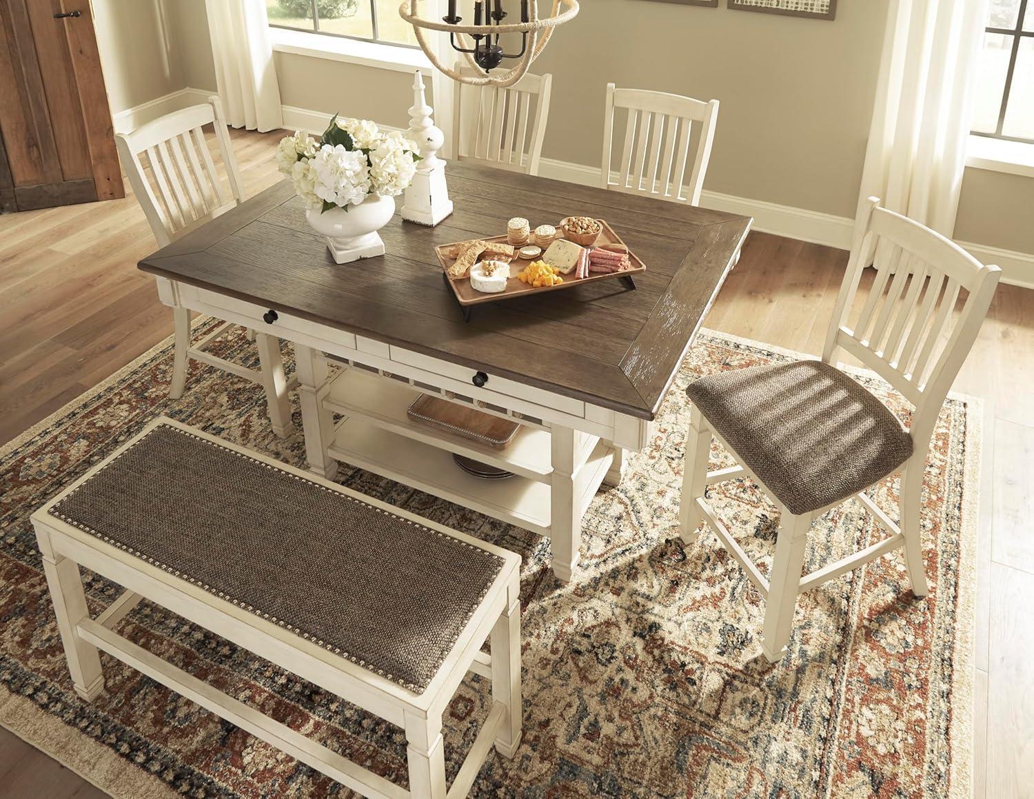 imageSignature Design by Ashley Tyler Creek Farmhouse Rectangular Counter Height Dining Table Seats 6 Wine Rack Wood 60quot W x 40quot D x 36quot H Black and GrayWhitewash