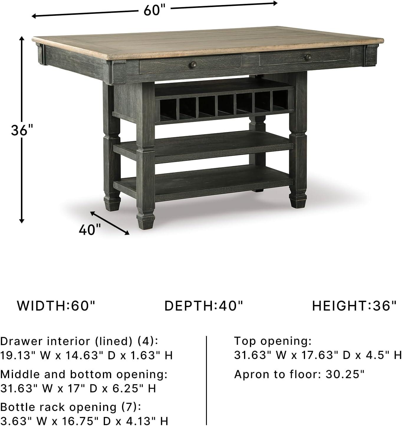 imageSignature Design by Ashley Tyler Creek Farmhouse Rectangular Counter Height Dining Table Seats 6 Wine Rack Wood 60quot W x 40quot D x 36quot H Black and GrayAlmost Black