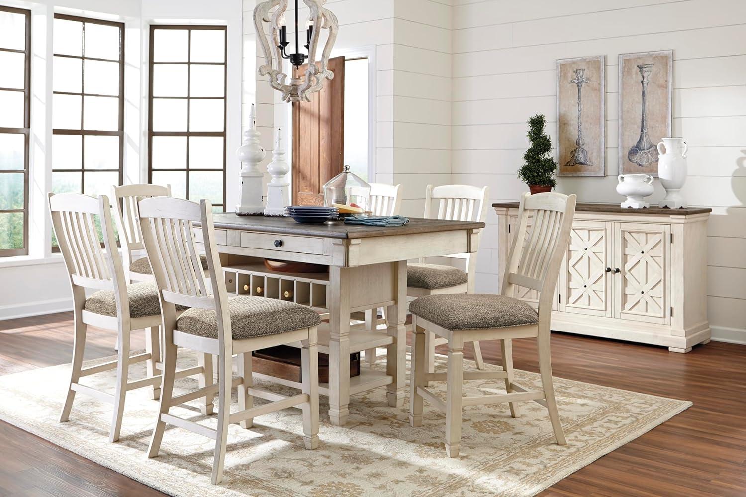 imageSignature Design by Ashley Tyler Creek Farmhouse Rectangular Counter Height Dining Table Seats 6 Wine Rack Wood 60quot W x 40quot D x 36quot H Black and GrayWhitewash