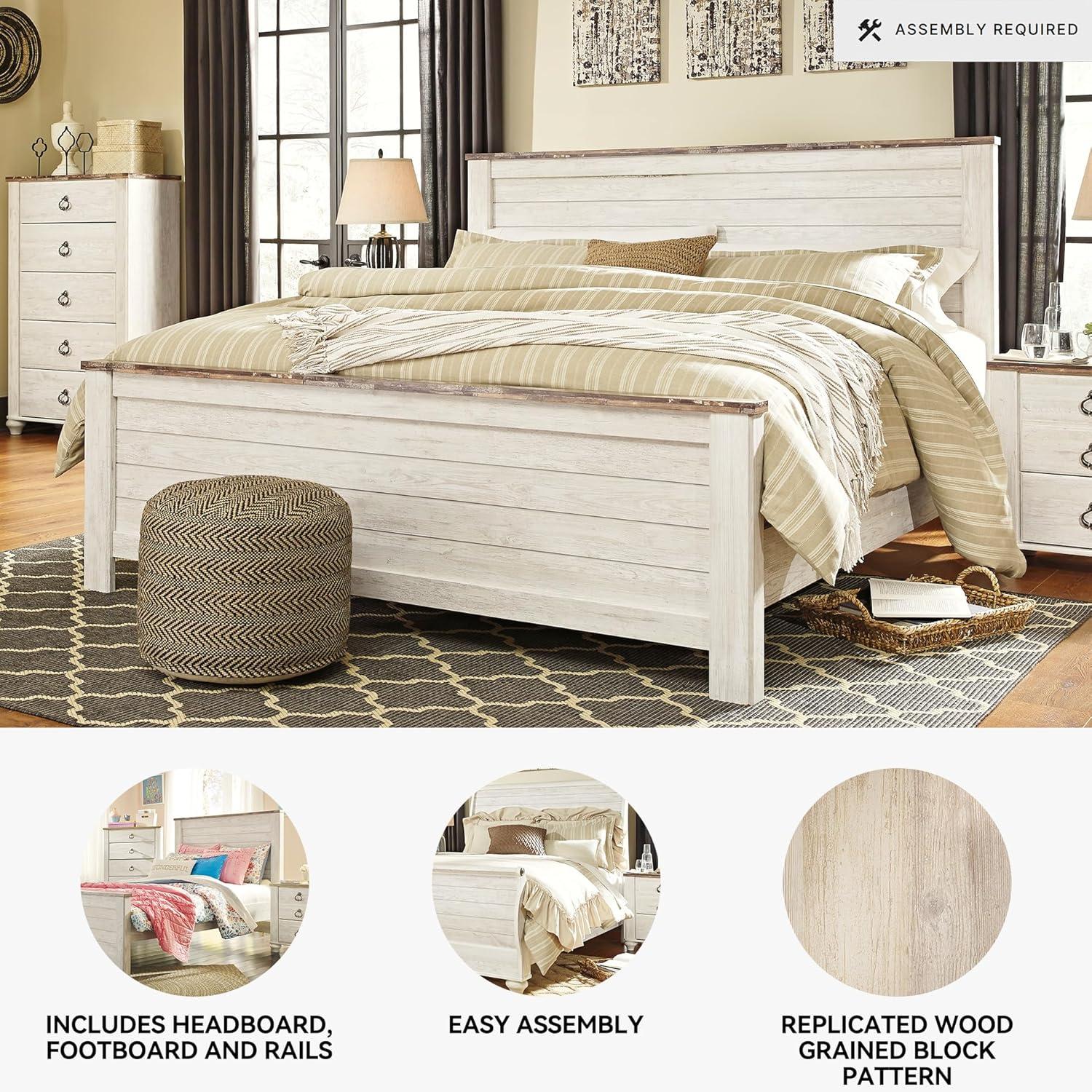 imageSignature Design by Ashley Willowton Cottage Farmhouse Panel Headboard ONLY Queen WhitewashCalifornia King