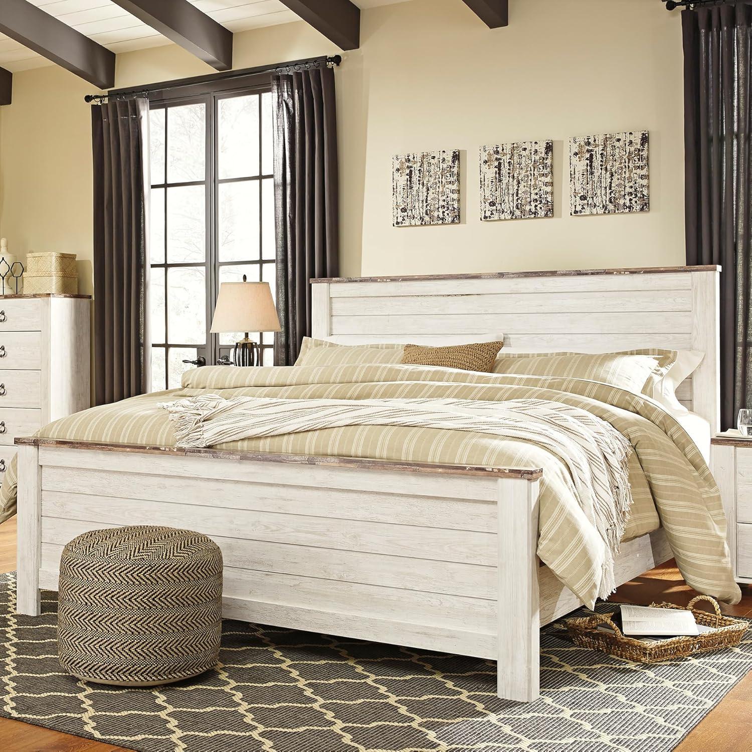 imageSignature Design by Ashley Willowton Cottage Farmhouse Panel Headboard ONLY Queen WhitewashCalifornia King