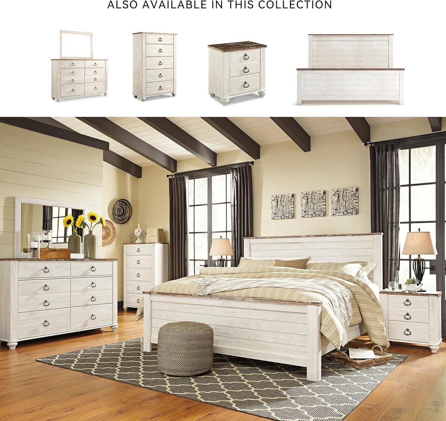 imageSignature Design by Ashley Willowton Cottage Farmhouse Panel Headboard ONLY Queen WhitewashCalifornia King