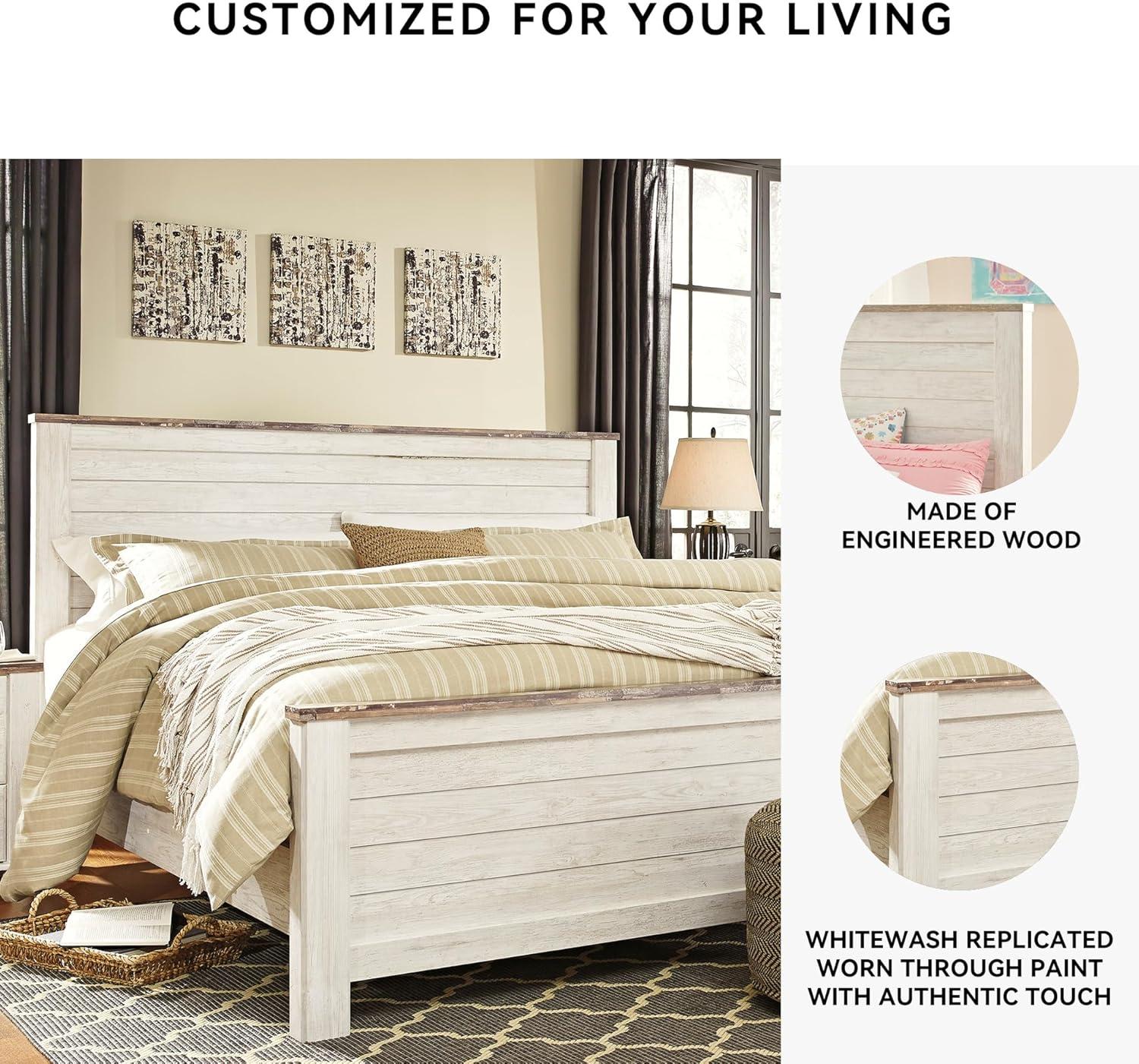 imageSignature Design by Ashley Willowton Cottage Farmhouse Panel Headboard ONLY Queen WhitewashCalifornia King