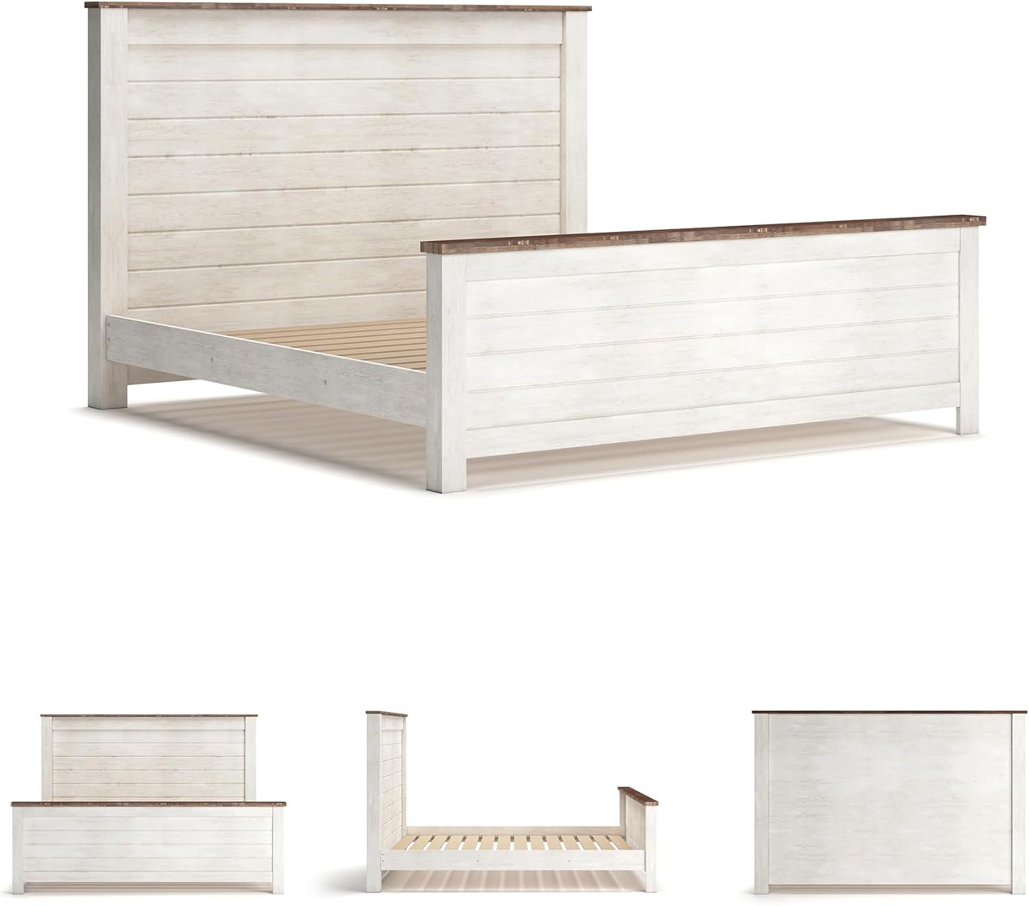 imageSignature Design by Ashley Willowton Cottage Farmhouse Panel Headboard ONLY Queen WhitewashCalifornia King