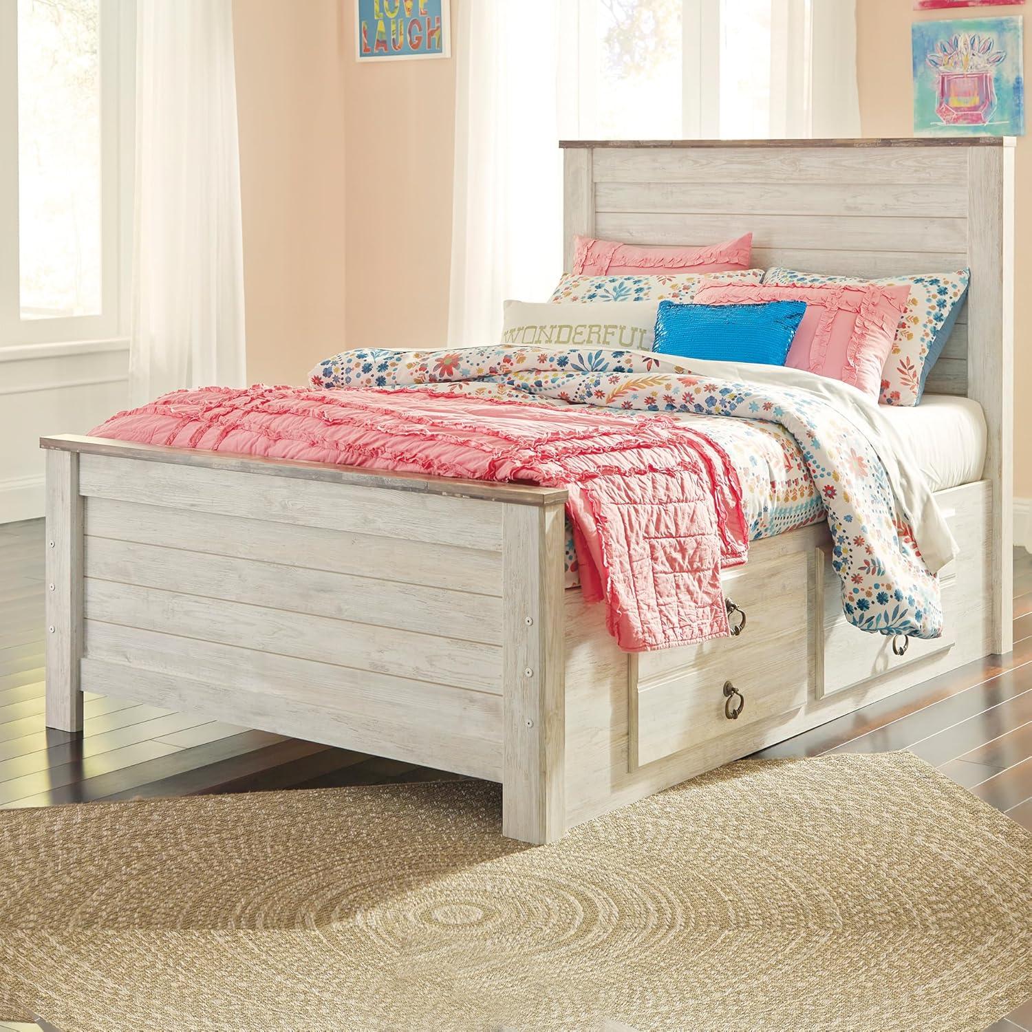 imageSignature Design by Ashley Willowton Cottage Farmhouse Panel Headboard ONLY Queen WhitewashFull