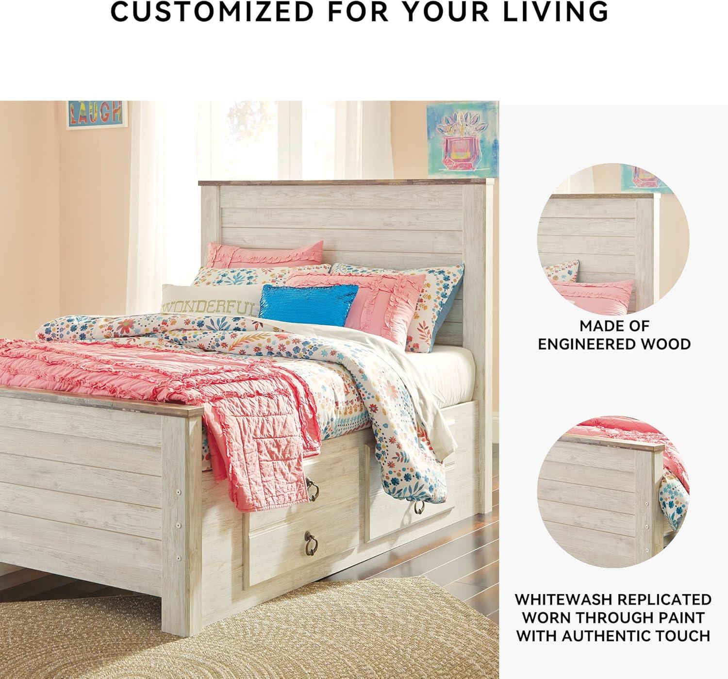 imageSignature Design by Ashley Willowton Cottage Farmhouse Panel Headboard ONLY Queen WhitewashFull