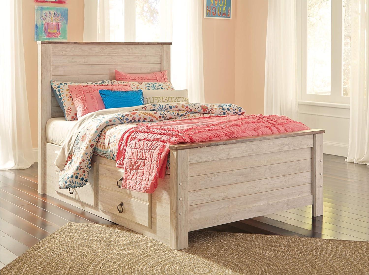 imageSignature Design by Ashley Willowton Cottage Farmhouse Panel Headboard ONLY Queen WhitewashFull