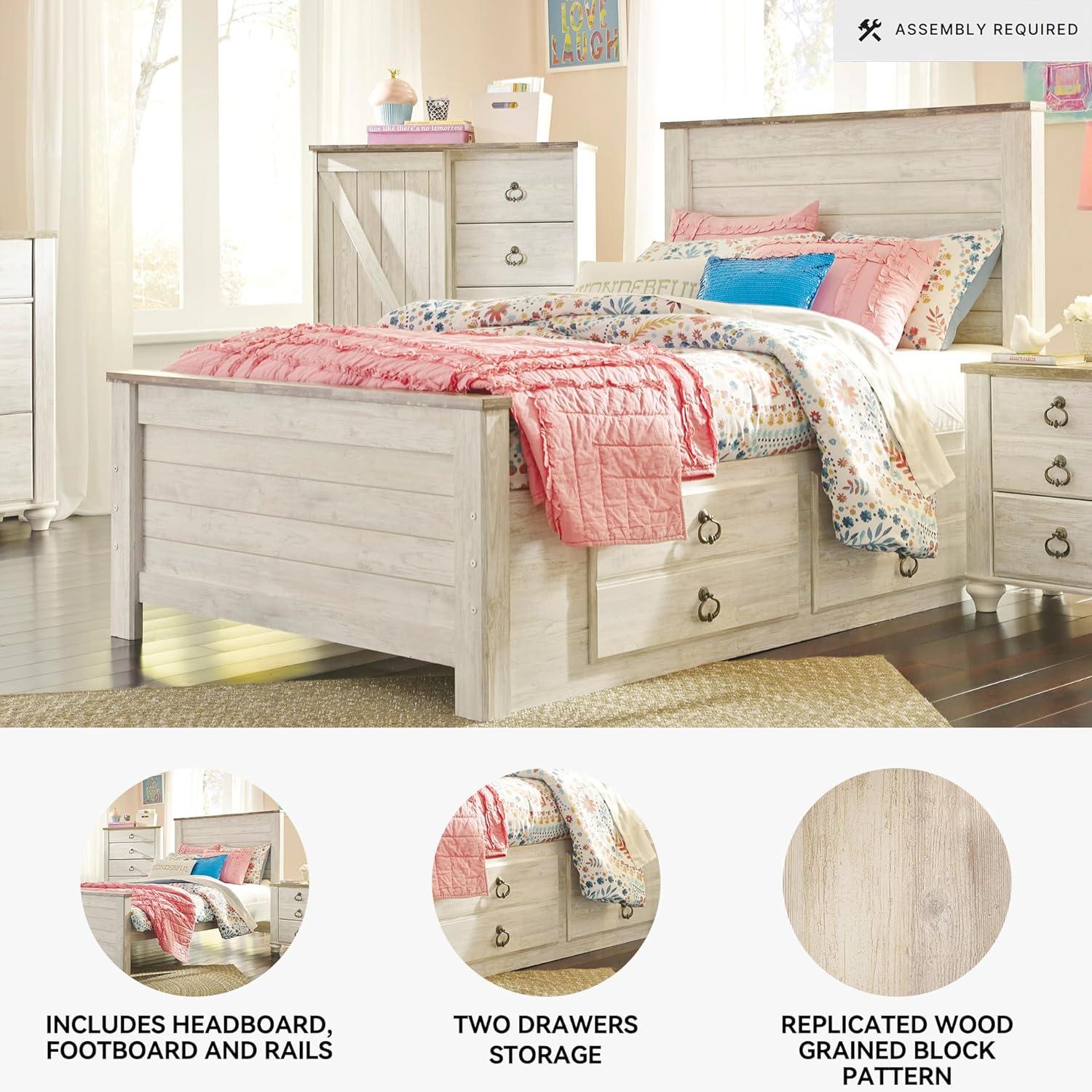 imageSignature Design by Ashley Willowton Cottage Farmhouse Panel Headboard ONLY Queen WhitewashFull